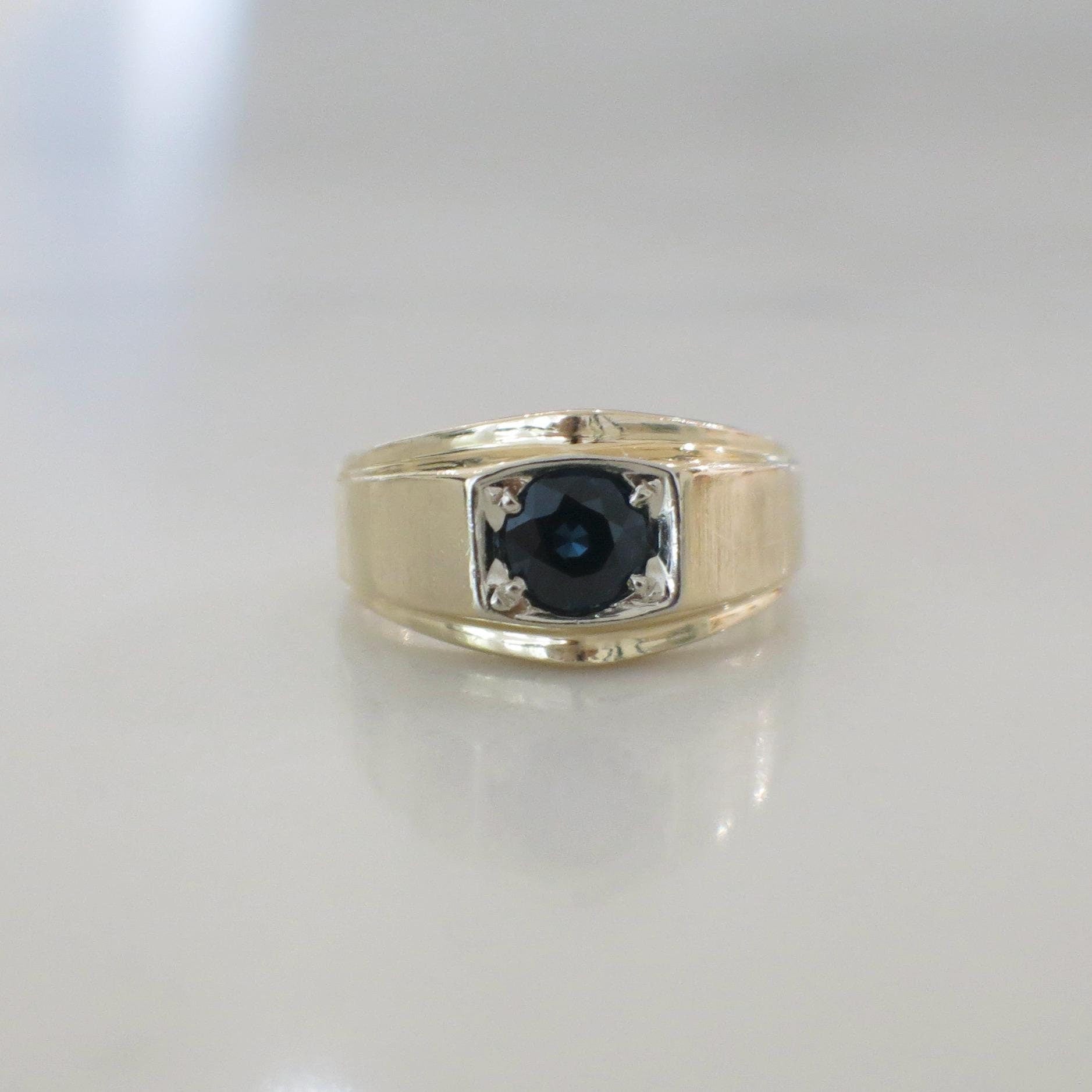 10K Yellow Gold Men’s Sapphire Ring – Bold Gemstone Statement Band, Size 8 - Black Market LLC