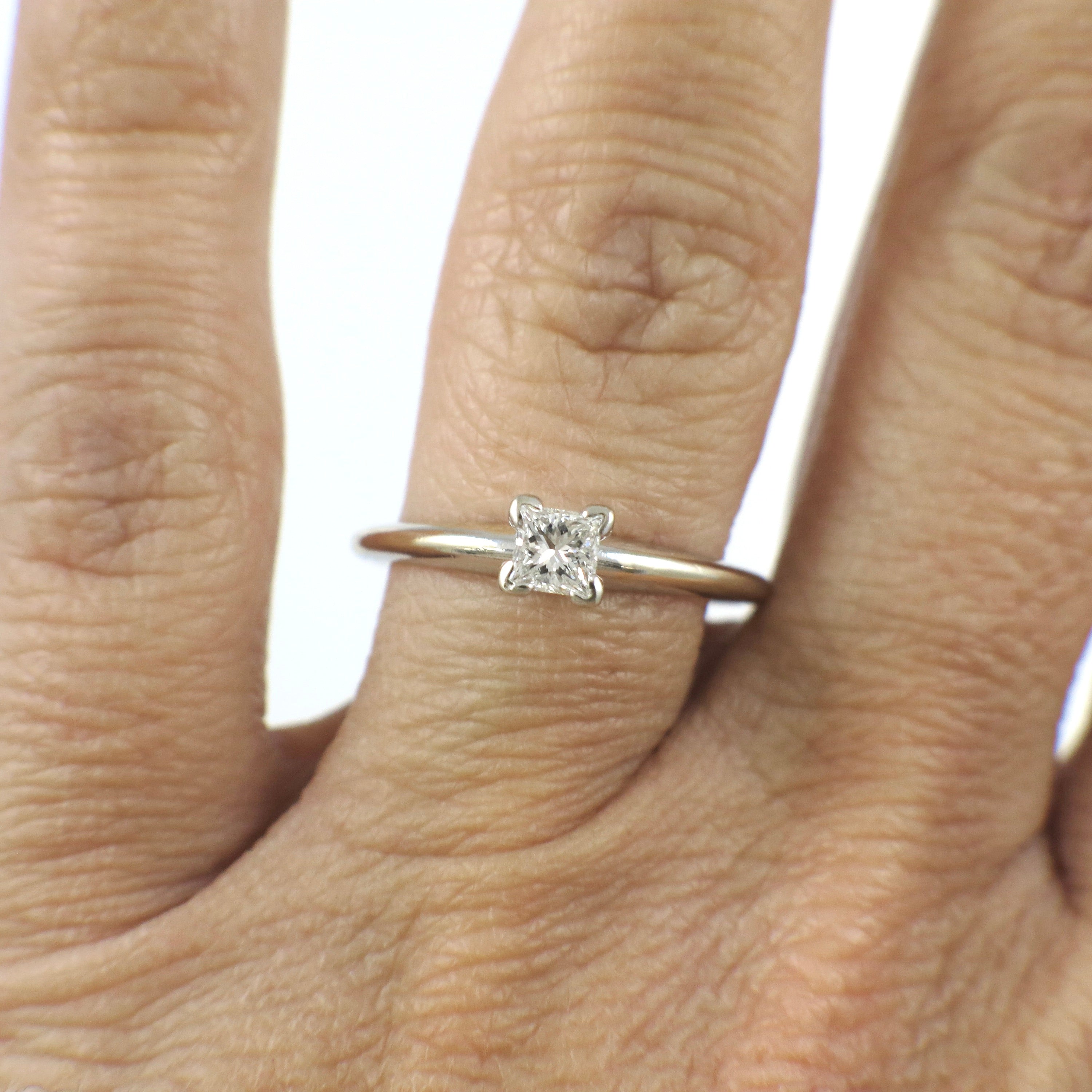 14K White Gold Princess Cut Diamond Solitaire Ring