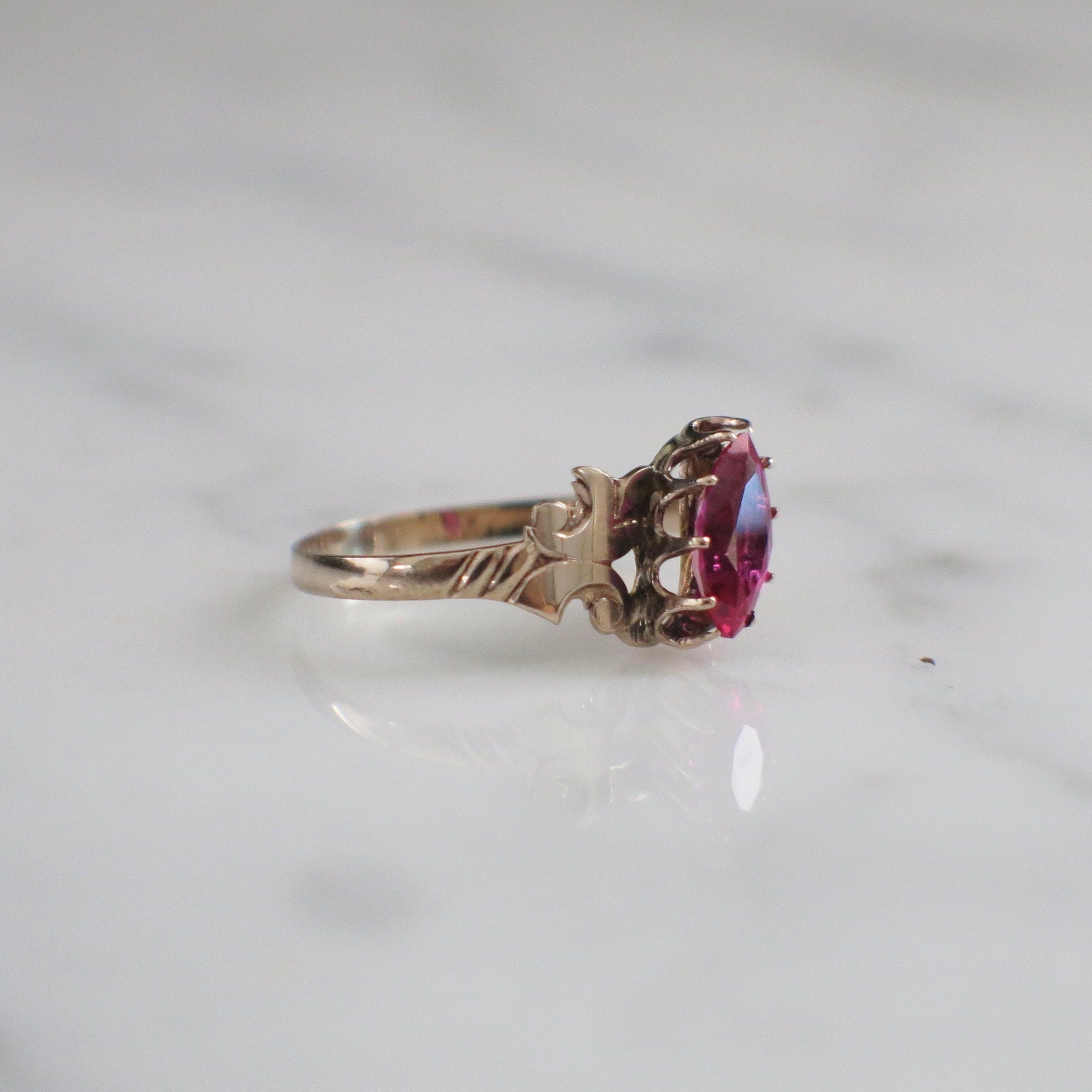 10K Yellow Gold Pink Sapphire Ring | Marquise Synthetic Gemstone Size 5.25 - Black Market LLC