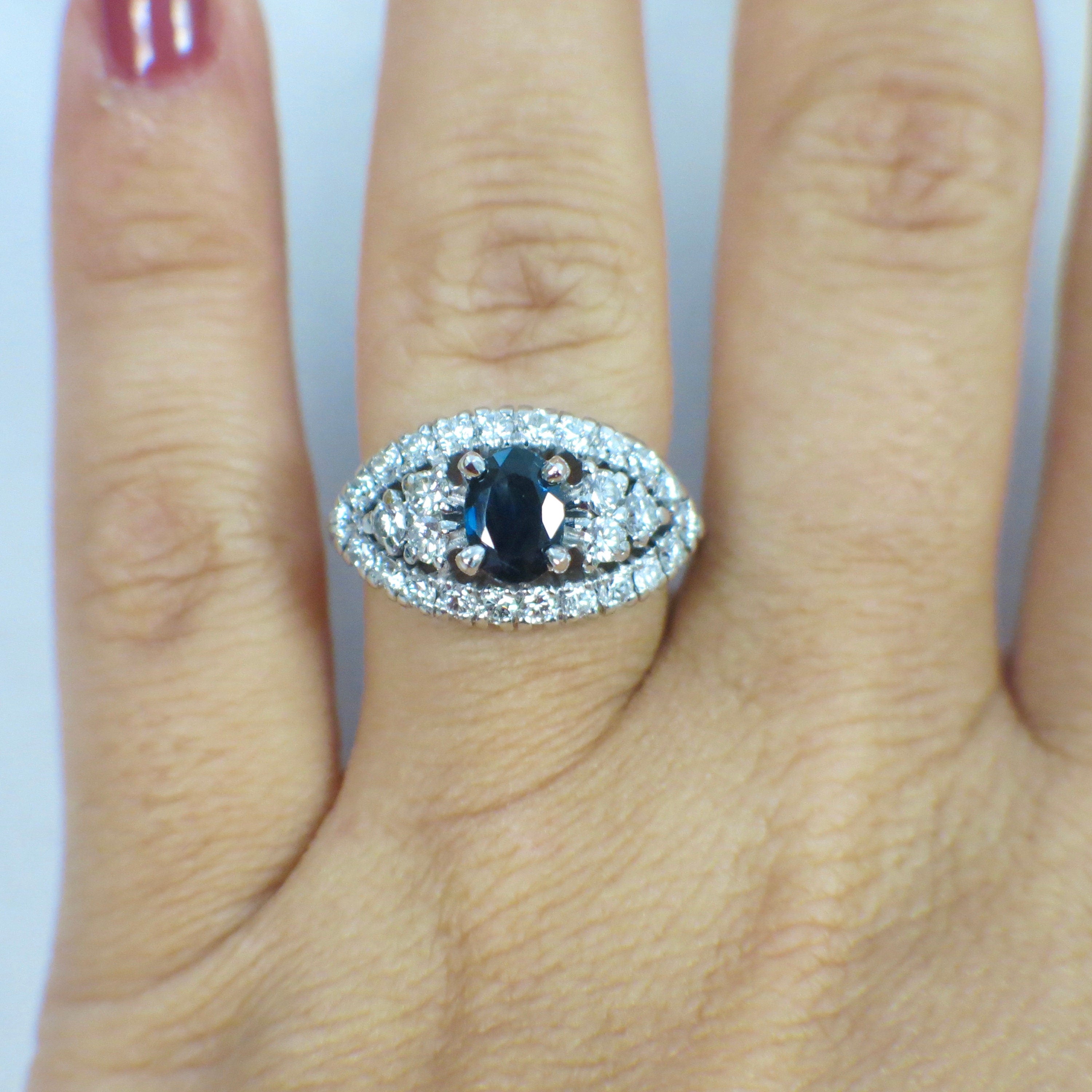 Platinum Oval Sapphire & Diamond Evil Eye Cluster Ring – Vintage, GIA Certified, Size 6.5 - Black Market LLC