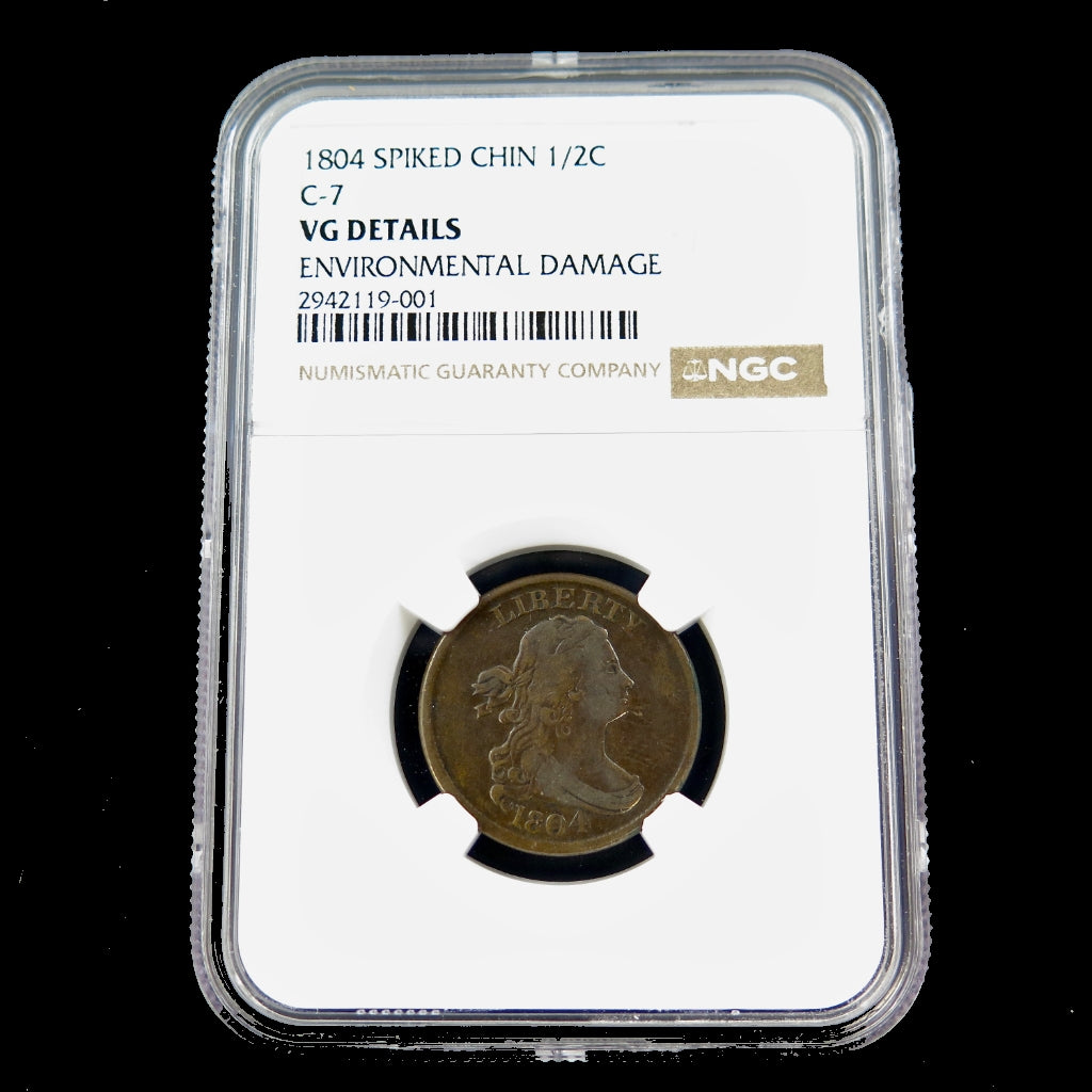 1804 Draped Bust Half Cent – Spiked Chin C-7 – NGC VG Details - Black Market LLC