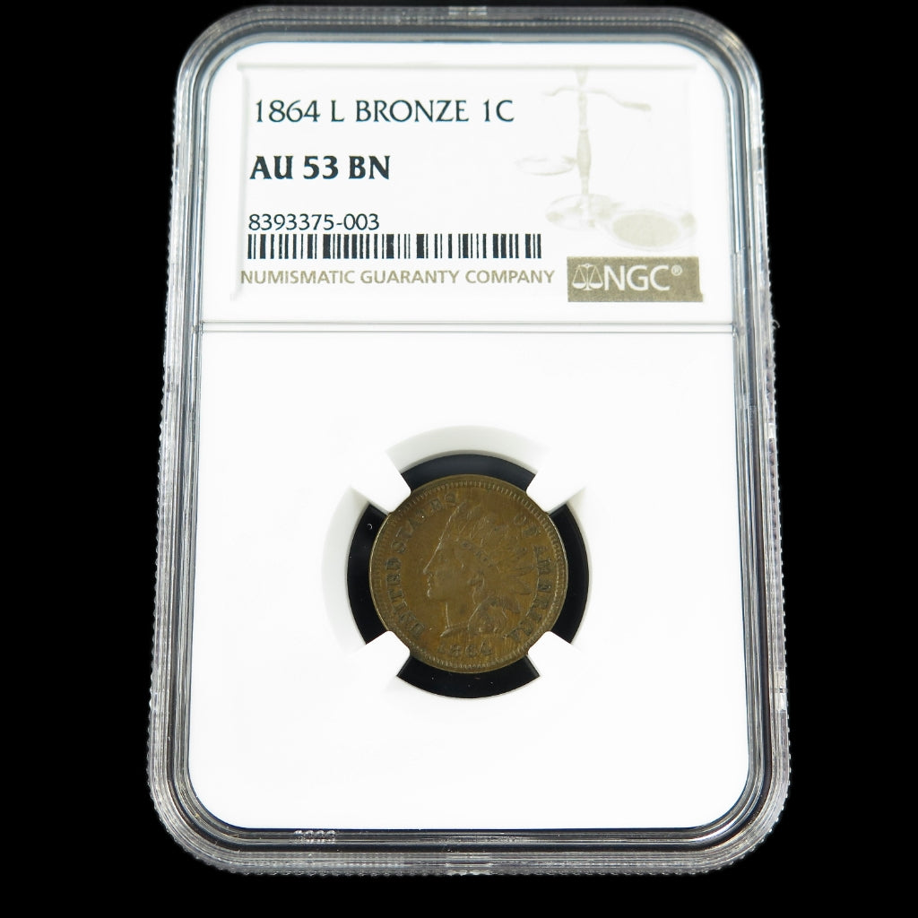 1864 Indian Head Cent – L on Ribbon – NGC AU53 BN – Bronze U.S. One Cent Coin - Black Market LLC