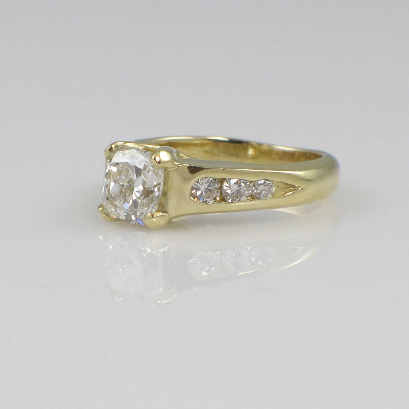18K Yellow Gold GIA Certified Cushion Diamond Engagement Ring
