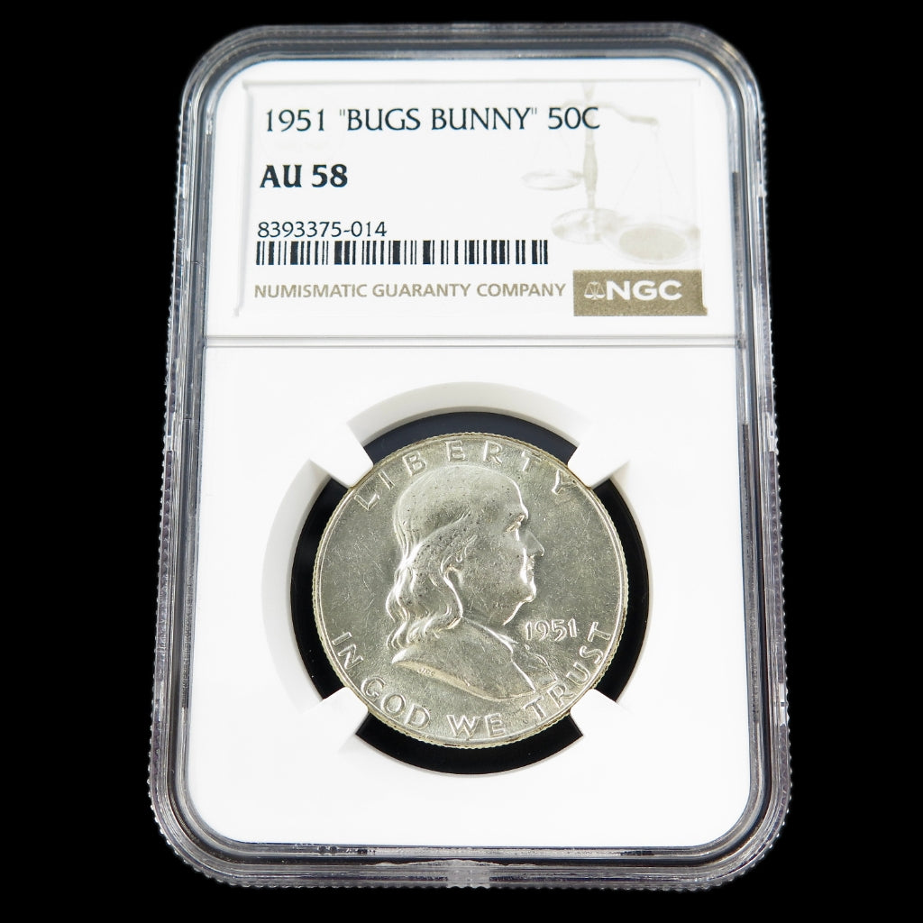 1951 Franklin Half Dollar – Bugs Bunny Variety – NGC AU58 – Certified U.S. Silver Coin - Black Market LLC
