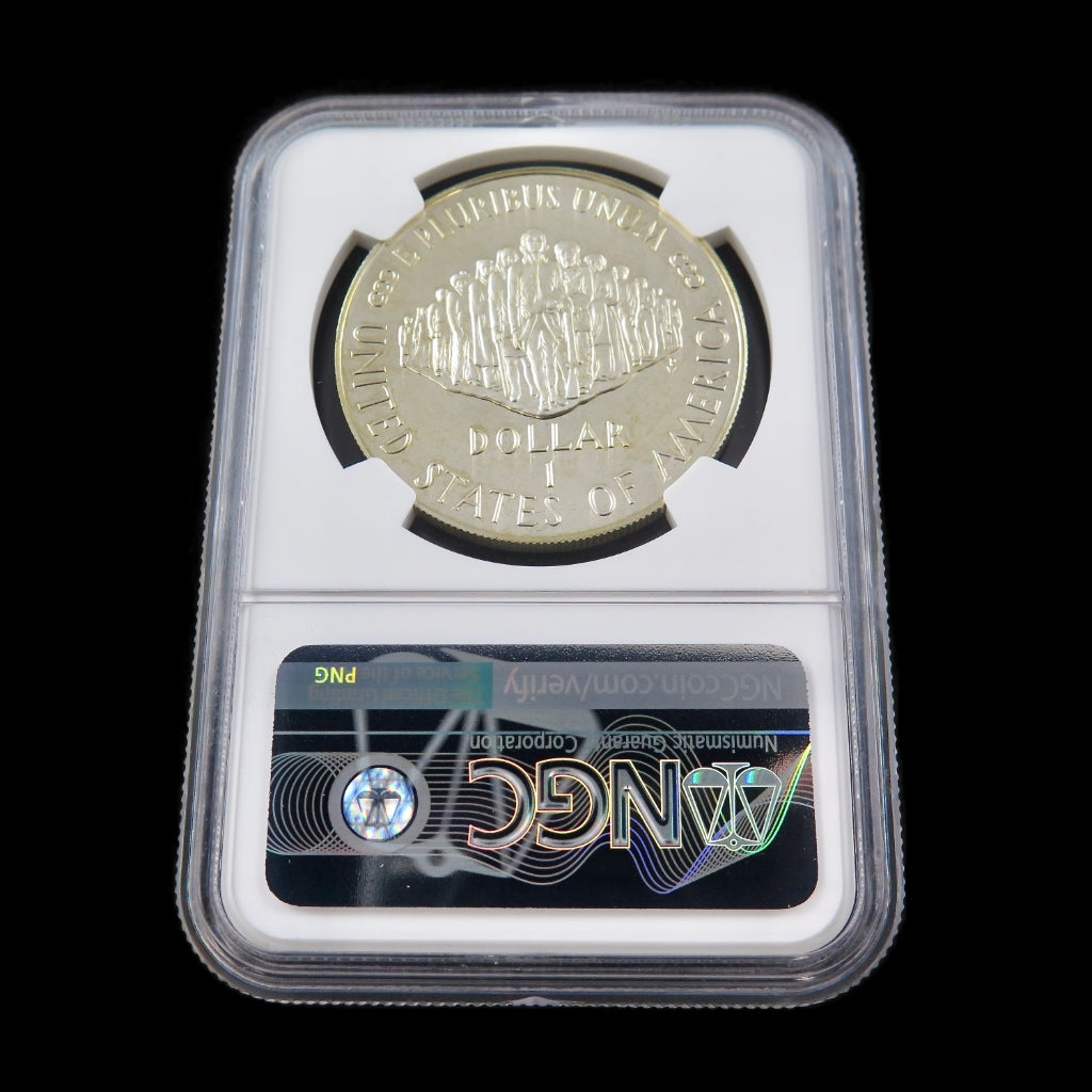 1987-S Constitution Silver Dollar commemorative coin in PF69 Ultra Cameo grade, minted by Black Market LLC, displayed with detailed design.