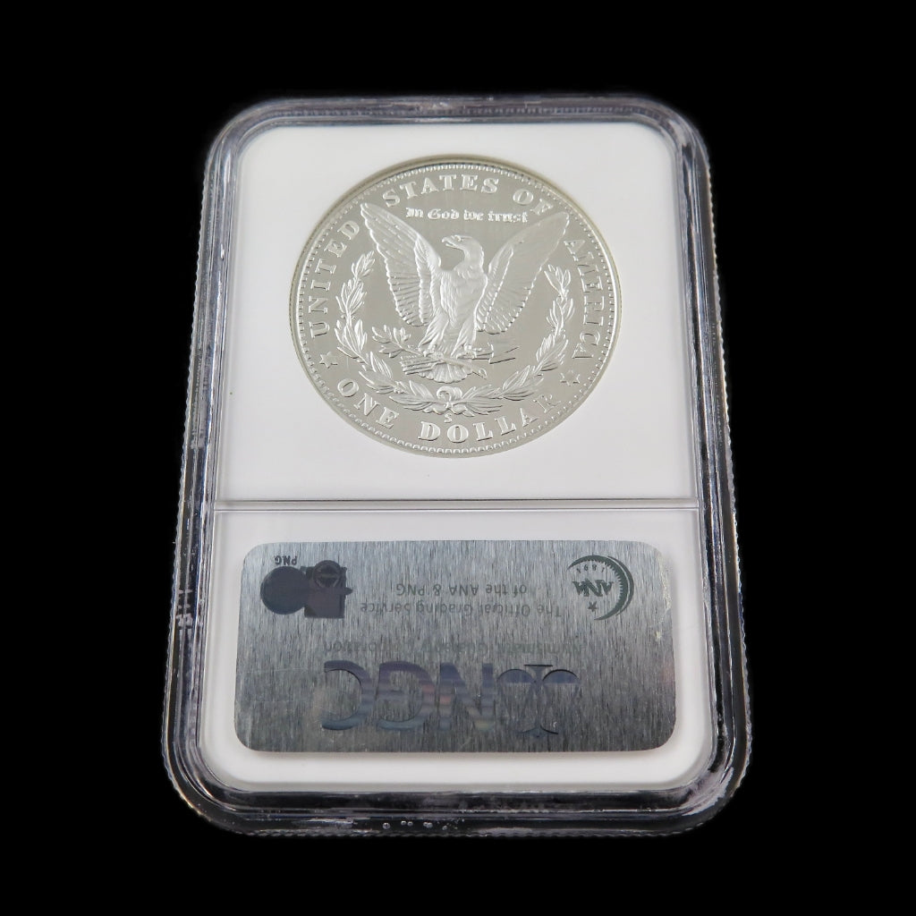 Close-up of the San Francisco Old Mint Silver Dollar 2006-S commemorative coin in proof 70 grade, featuring detailed minting and design.