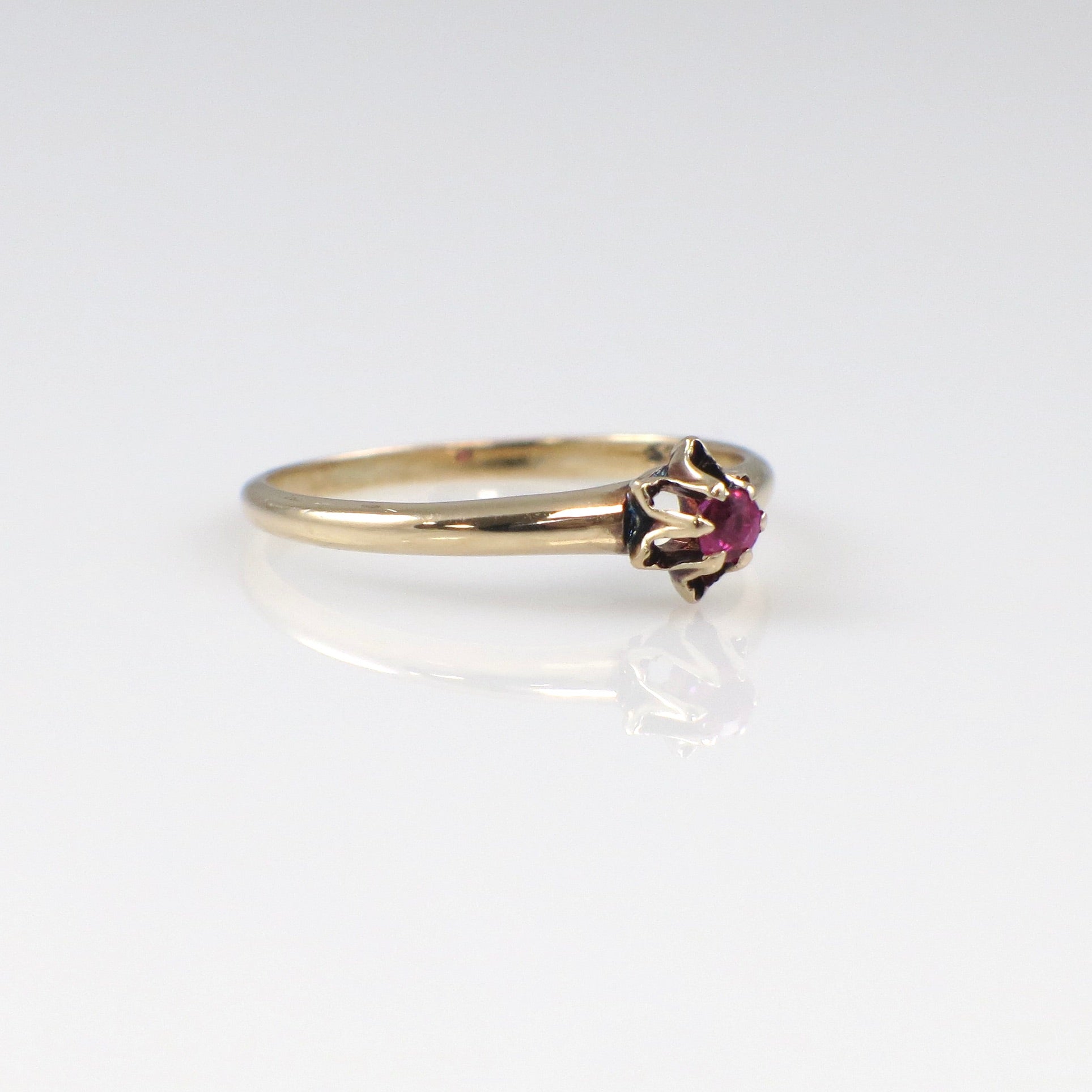 14K Rose Gold Ruby Floral Solitaire Ring