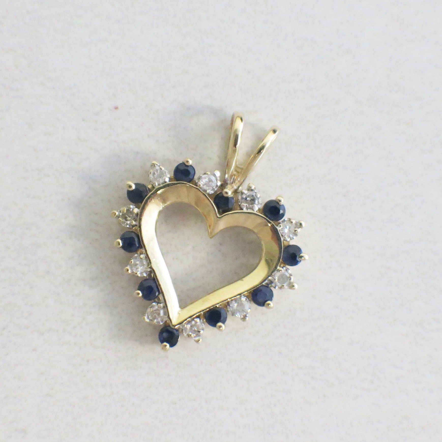 10K Yellow Gold Diamond & Sapphire Open Heart Pendant – Vintage Love Jewelry - Black Market LLC