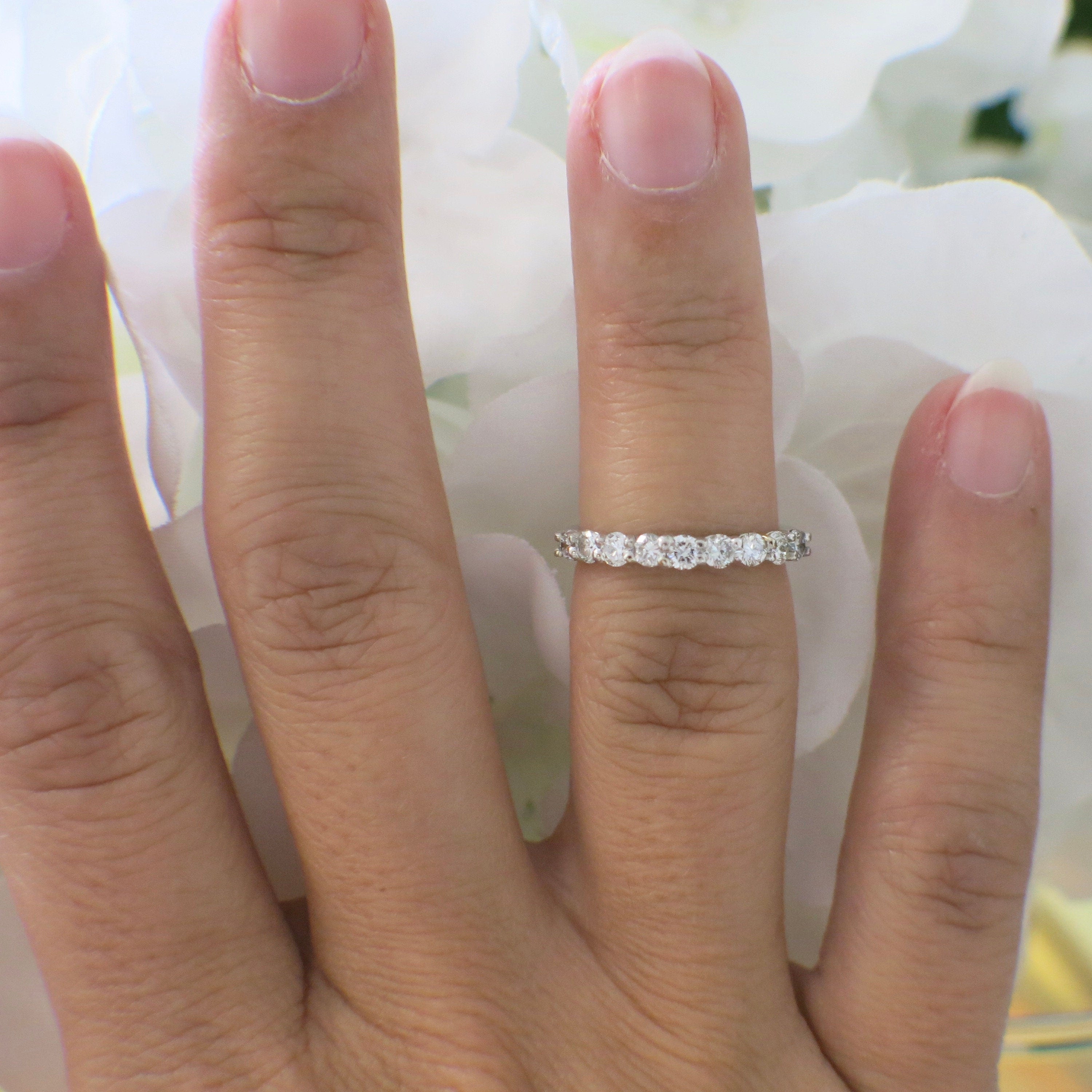 14K White Gold 9-Stone Diamond Wedding Band | Shared Prong Stackable Ring .45 CTW Size 4.5 - Black Market LLC