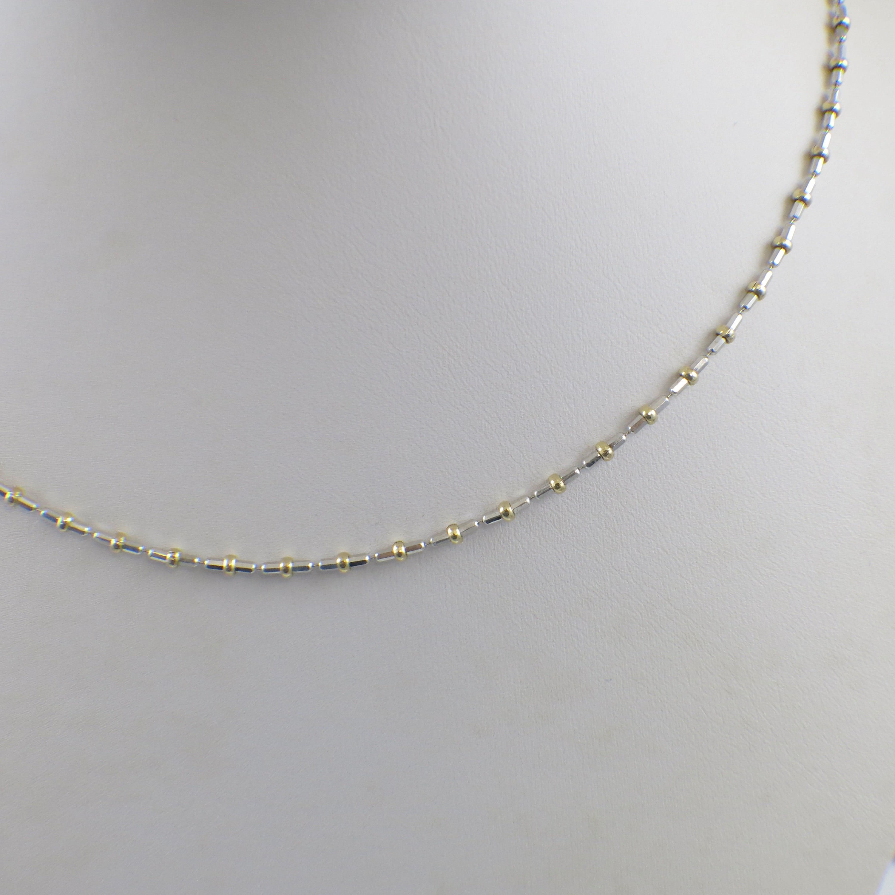 14K Two-Tone Gold Beaded Necklace – 20 Inch 2.6mm Solid Gold Chain