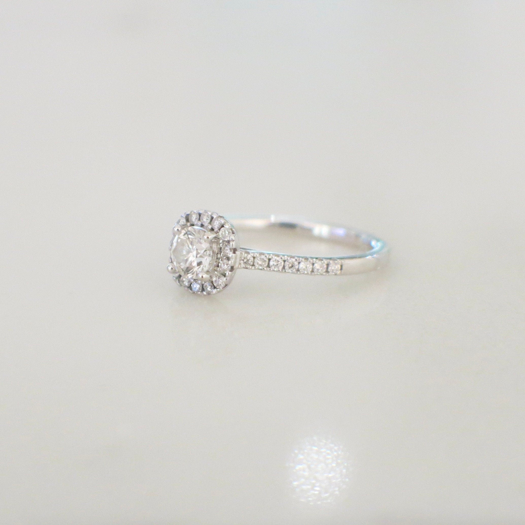 14K White Gold Diamond Halo Engagement Ring | Round Brilliant Petite Bridal Ring .58 CTW Size 5.25 - Black Market LLC