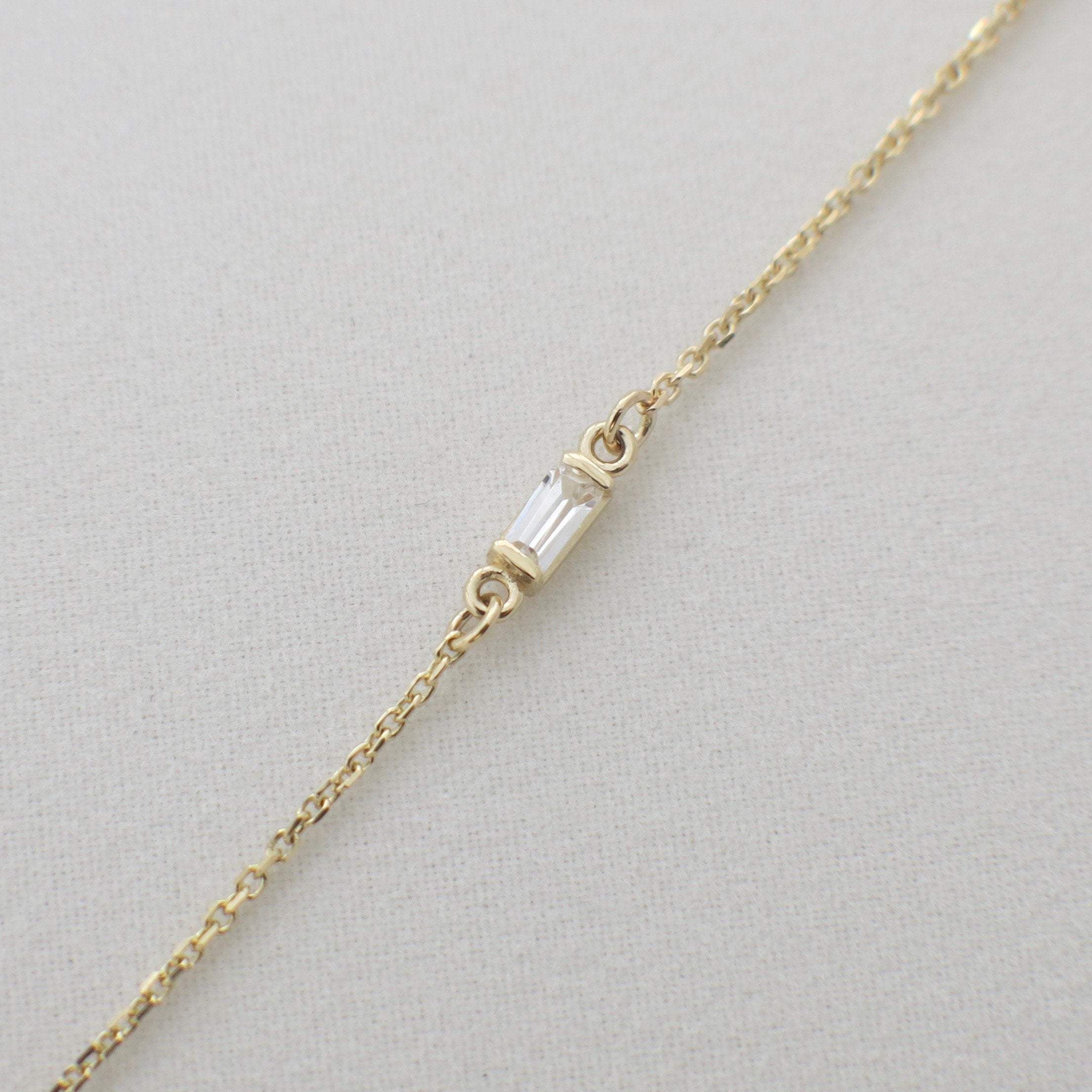 14K Gold Diamond Baguette Bar Bracelet – Dainty, Stackable, Layering Gift - Black Market LLC