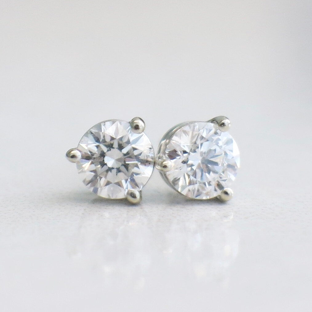 0.76ct Diamond Stud Earrings | 14K White Gold Martini Setting Round Brilliant - Black Market LLC