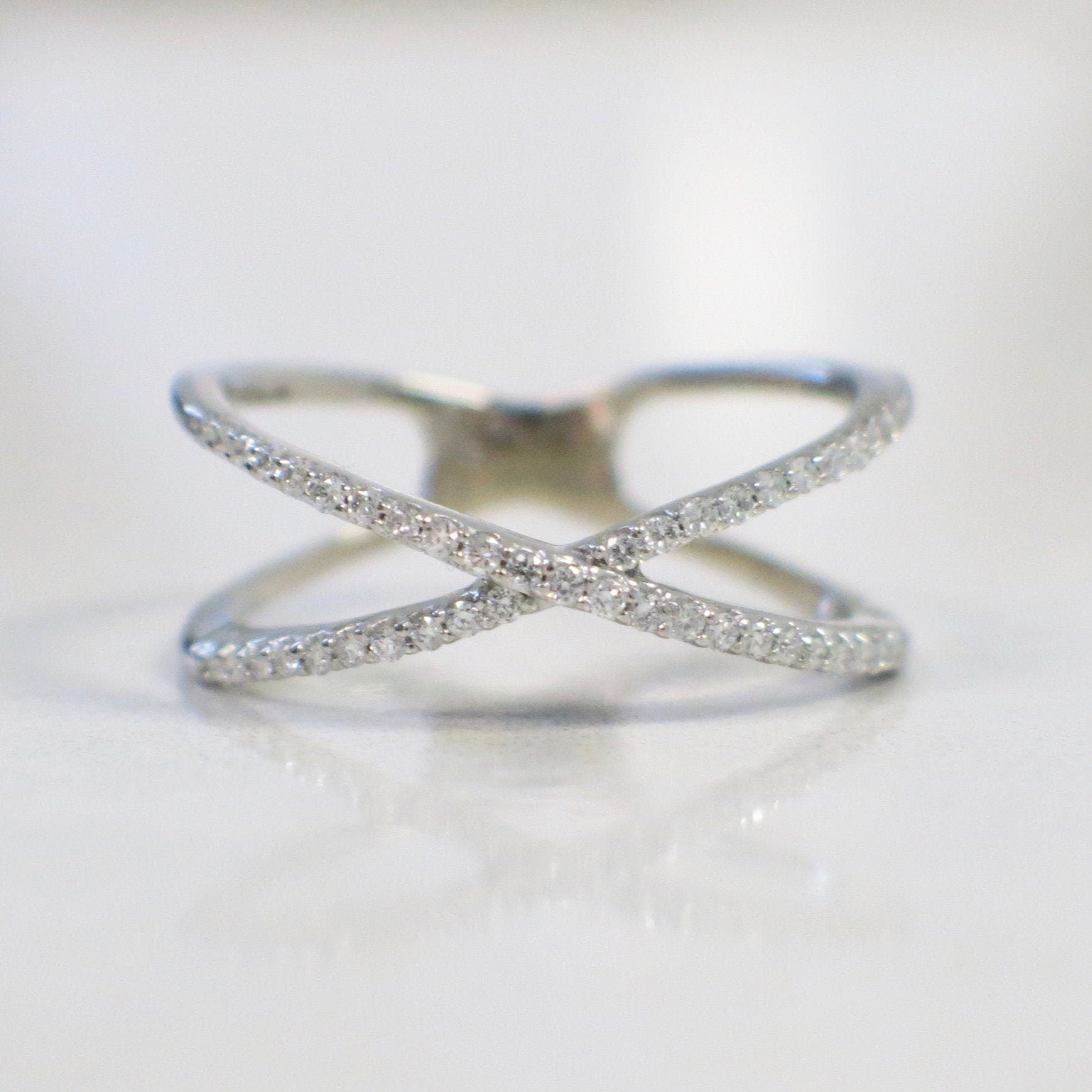 14K Gold Criss Cross Diamond Ring | White, Yellow, or Rose Gold X Ring - Black Market LLC