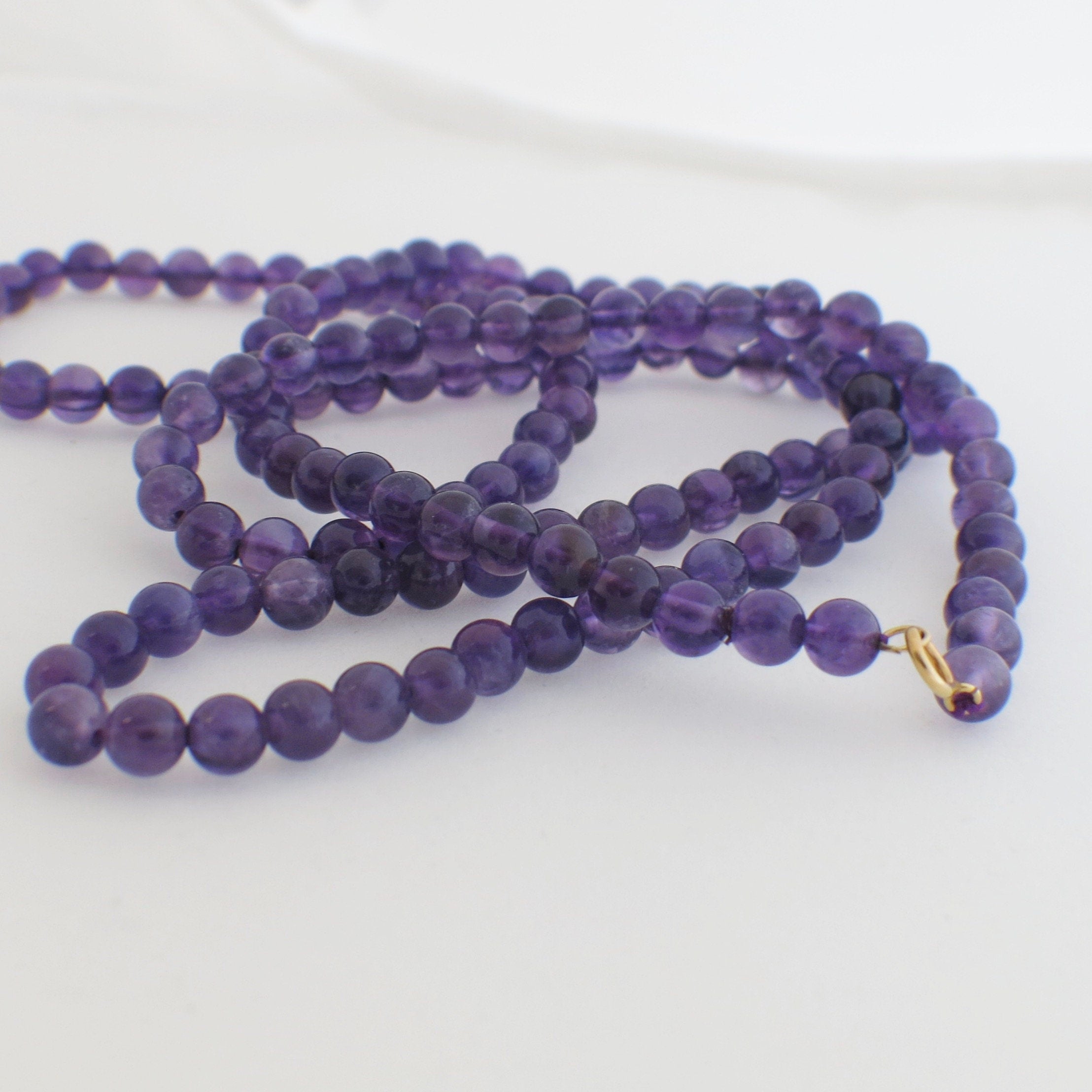 14K Gold Amethyst Beaded Necklace | Long 32 Inch Strand - Black Market LLC