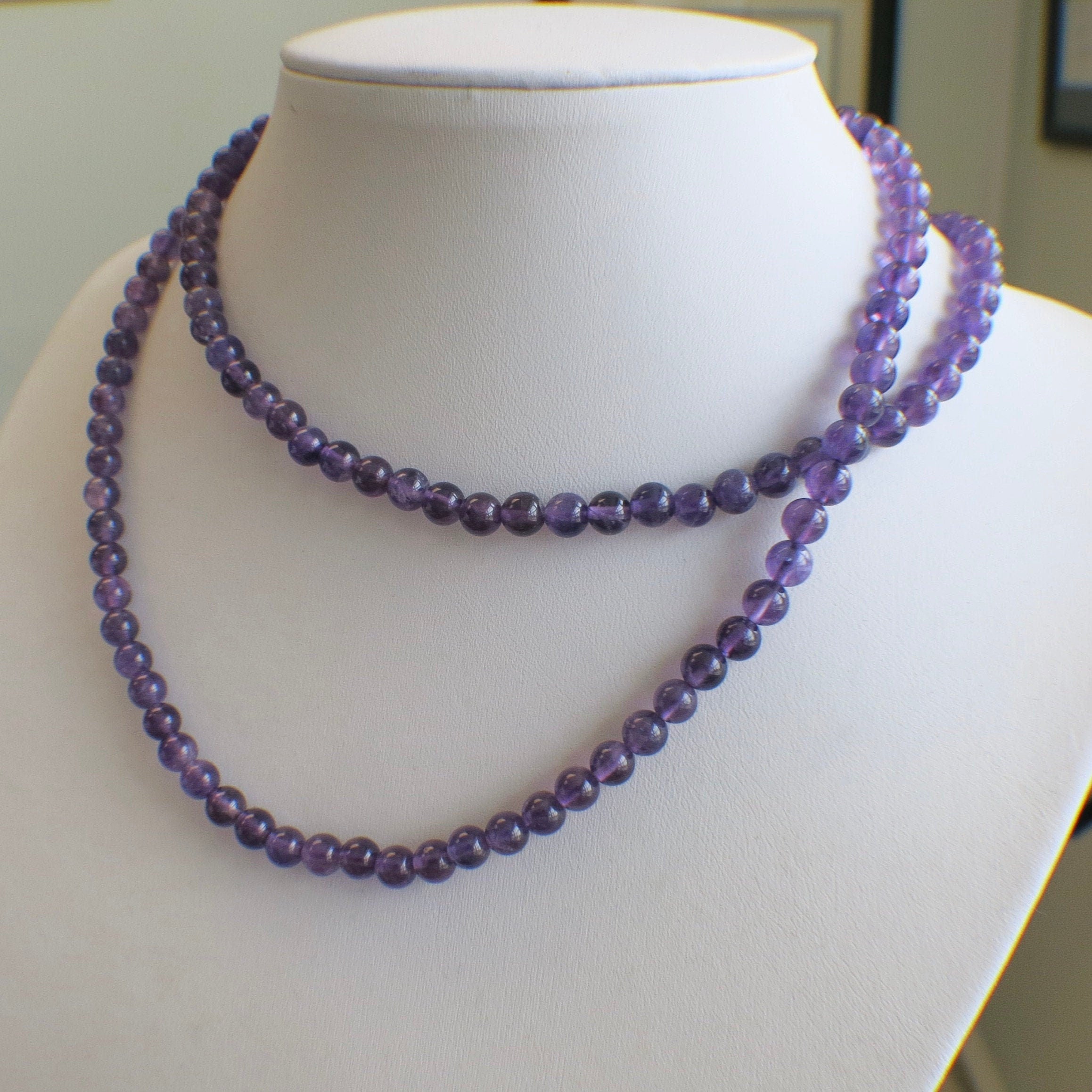 14K Gold Amethyst Beaded Necklace | Long 32 Inch Strand - Black Market LLC