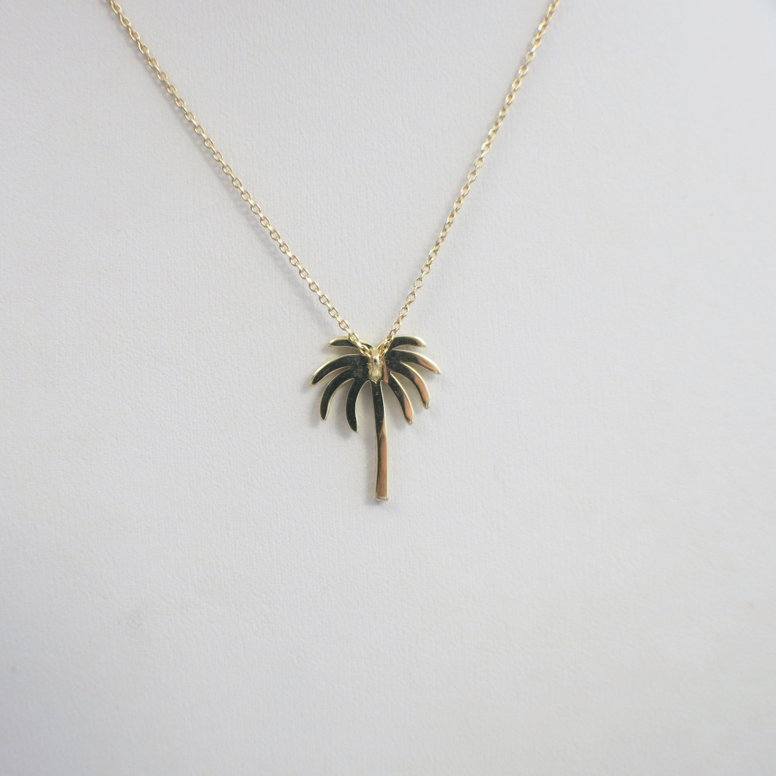 14K Yellow Gold Diamond Palm Tree Necklace – Beach Pendant, 16 Inch Chain - Black Market LLC