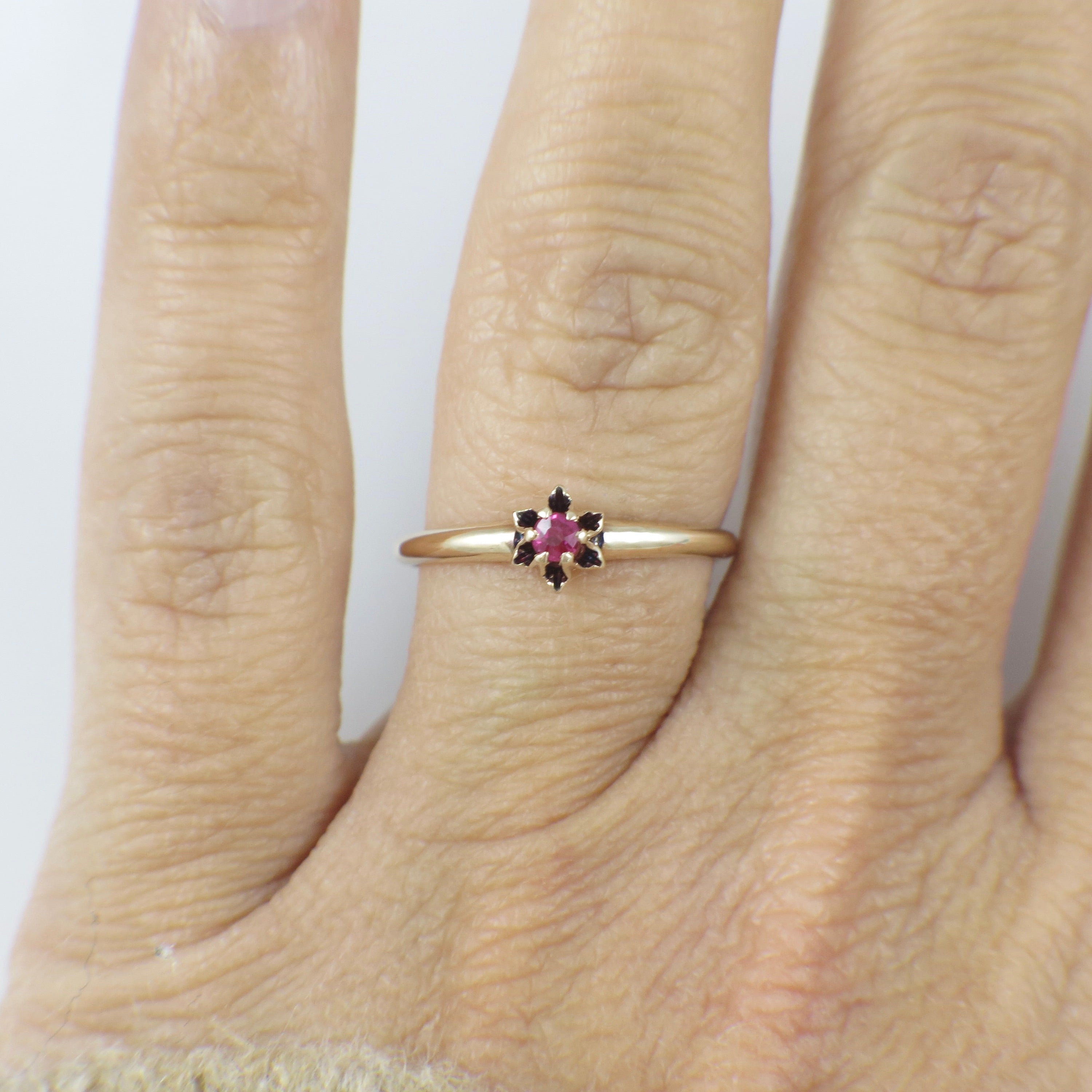 14K Rose Gold Ruby Floral Solitaire Ring