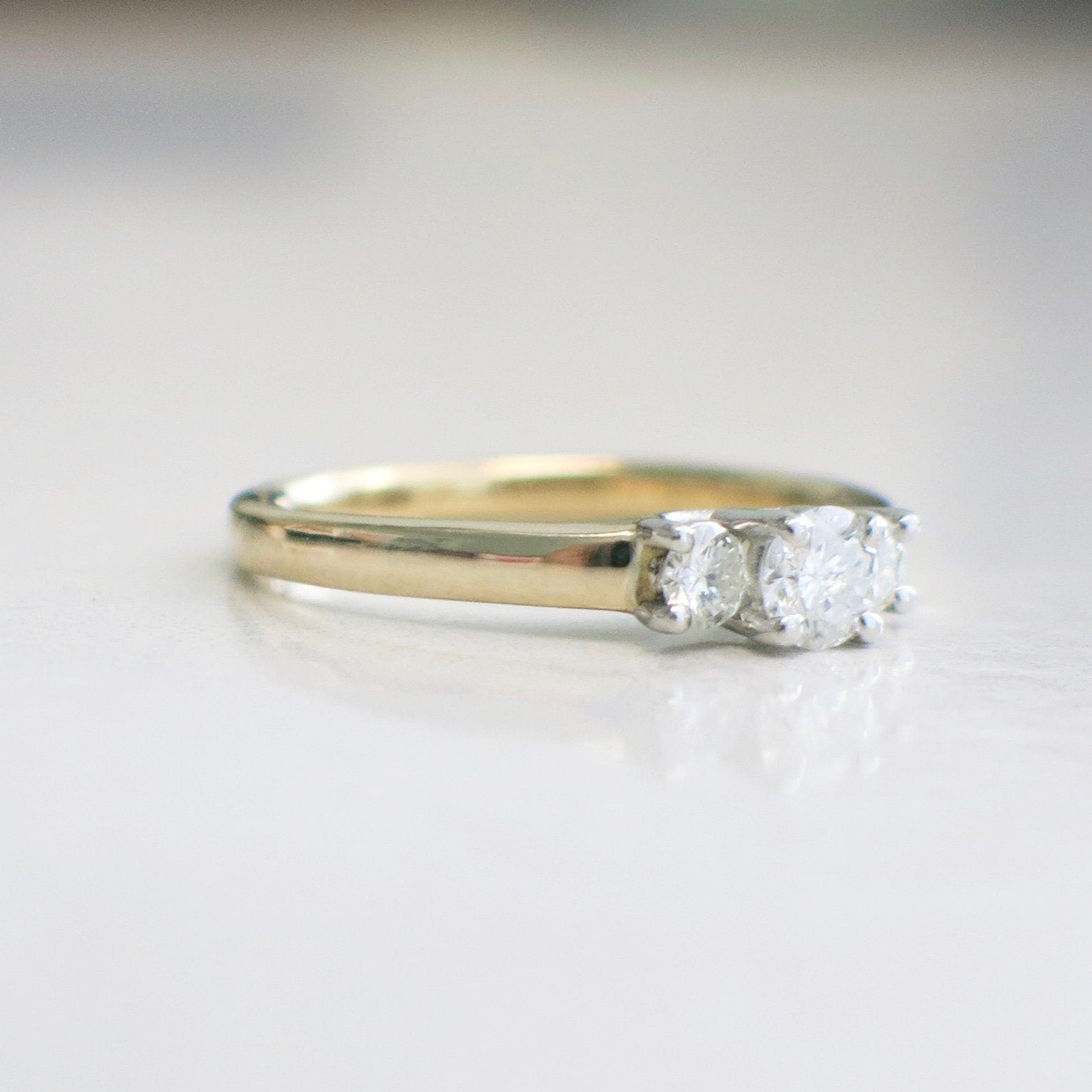 Three Stone Diamond Ring – 14K Yellow Gold, Platinum Head, .45 CTW, Size 6 - Black Market LLC