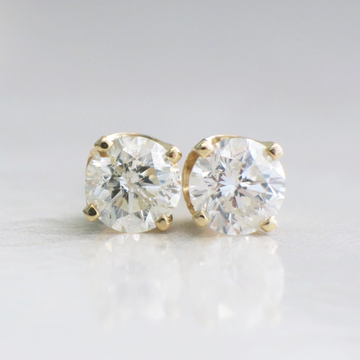 1.40ct Diamond Stud Earrings – 14K Yellow Gold, Threaded Backs, E–F Color - Black Market LLC