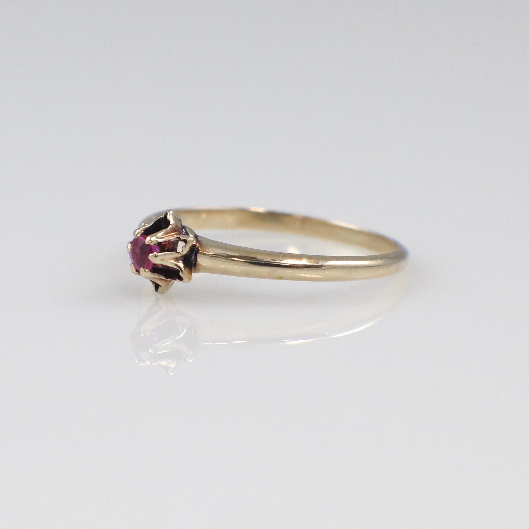14K Rose Gold Ruby Floral Solitaire Ring
