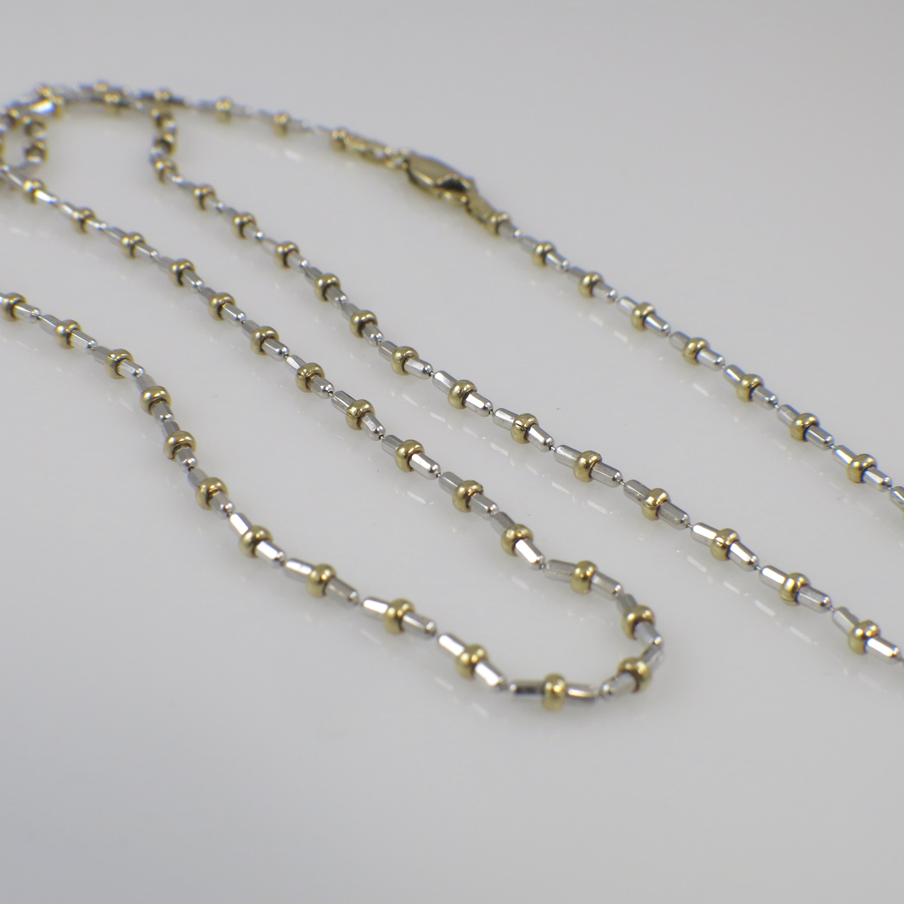 14K Two-Tone Gold Beaded Necklace – 20 Inch 2.6mm Solid Gold Chain