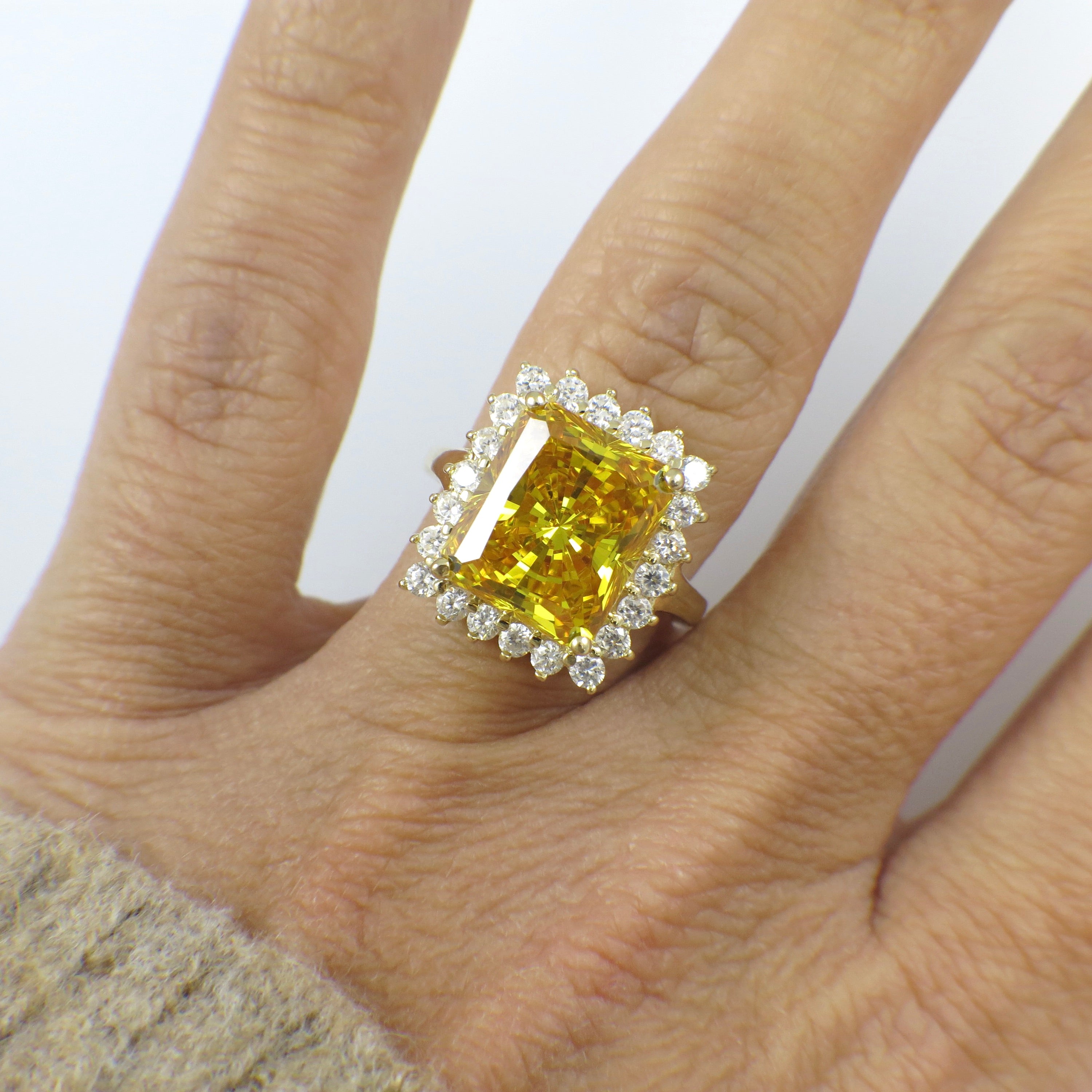 14K Yellow Gold CZ Cocktail Statement Ring