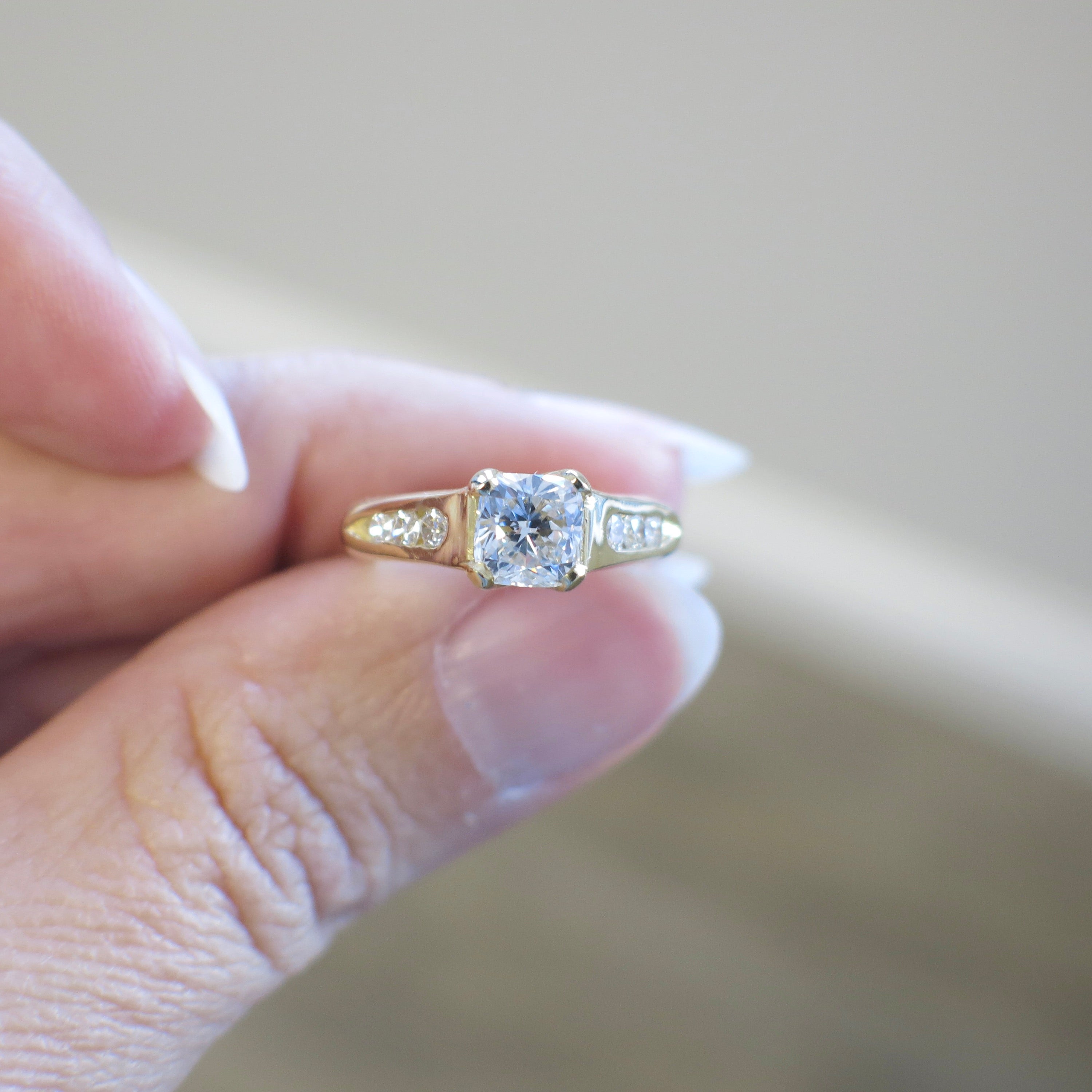 18K Yellow Gold GIA Certified Cushion Diamond Engagement Ring