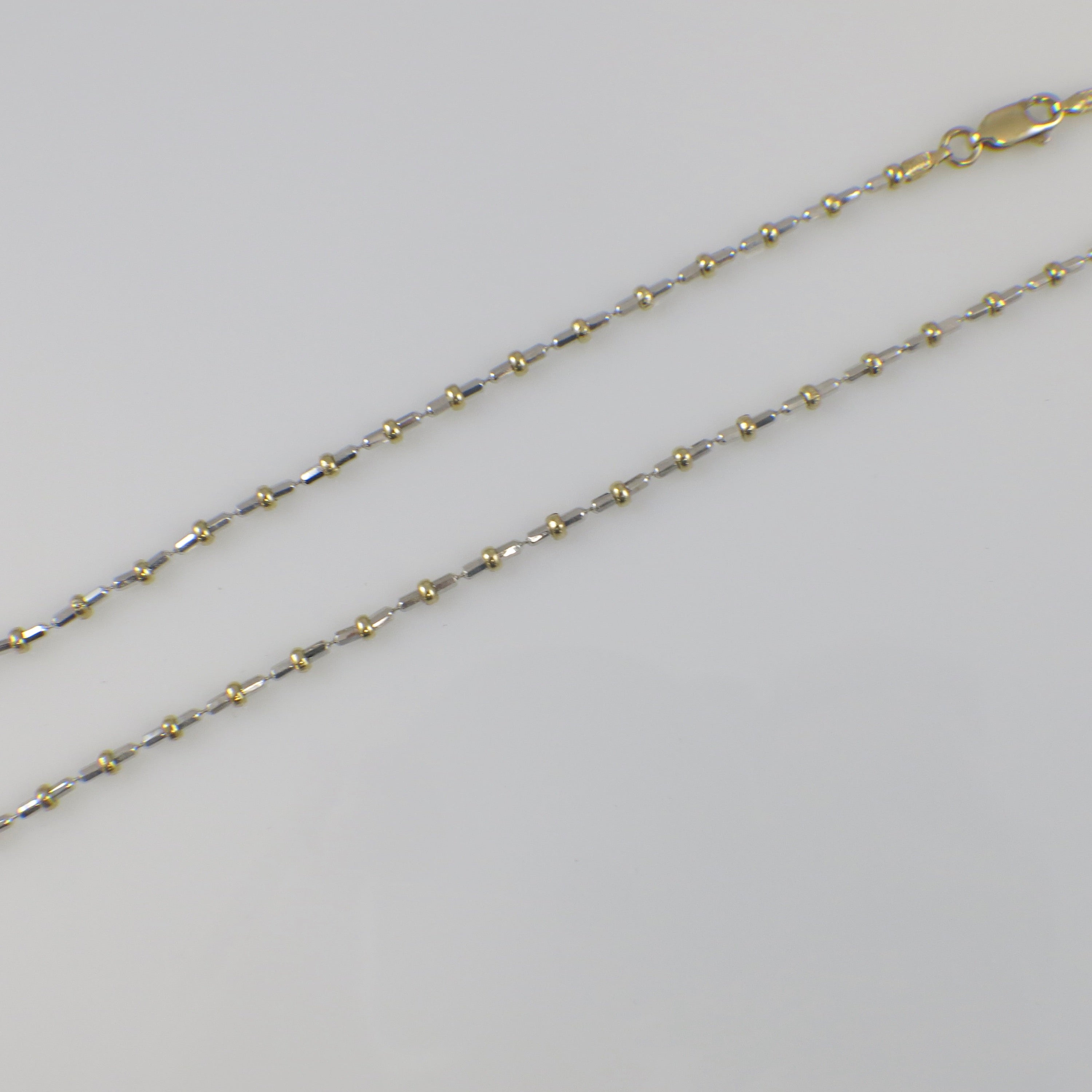 14K Two-Tone Gold Beaded Necklace – 20 Inch 2.6mm Solid Gold Chain