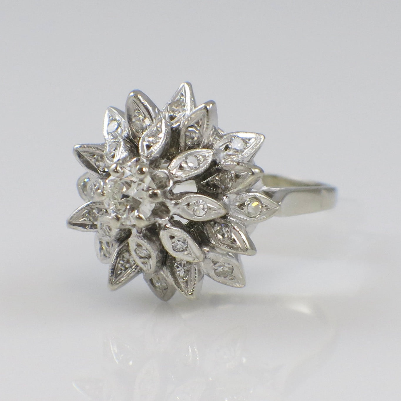 Vintage Princess Diamond Cluster Ring in 14K White Gold