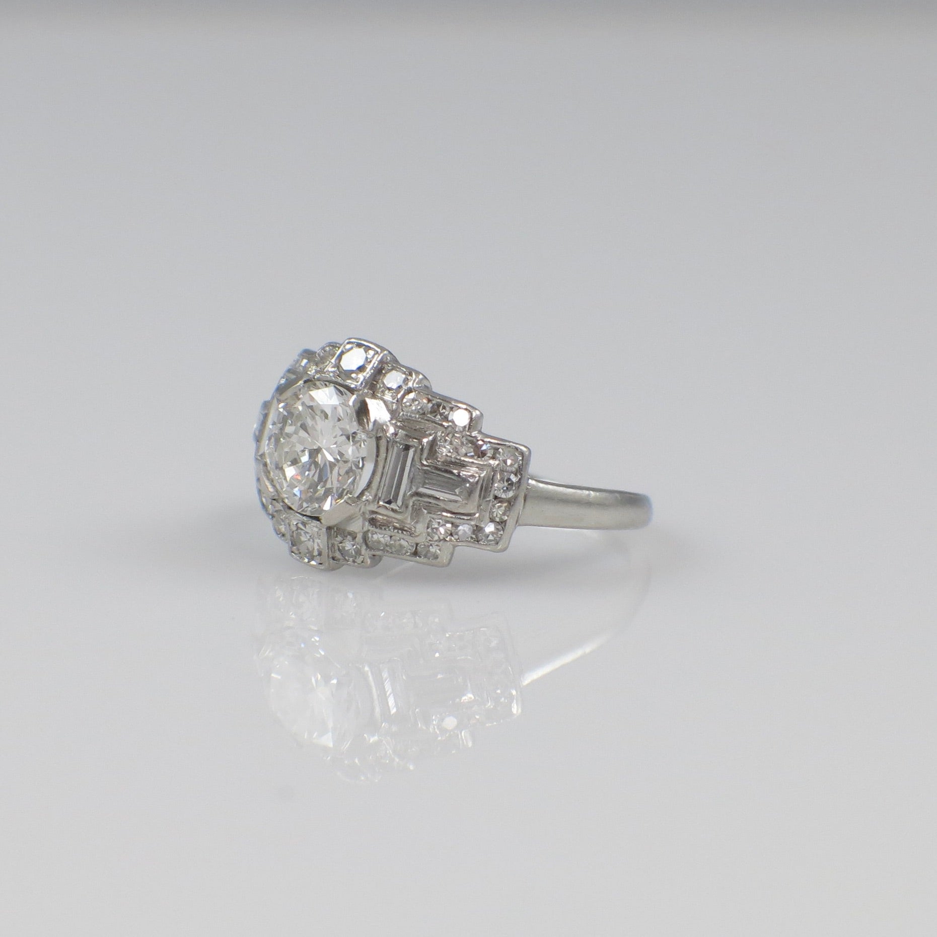 Art Deco Platinum Diamond Ring 0.88ct E SI1 GIA Vintage Engagement Ring