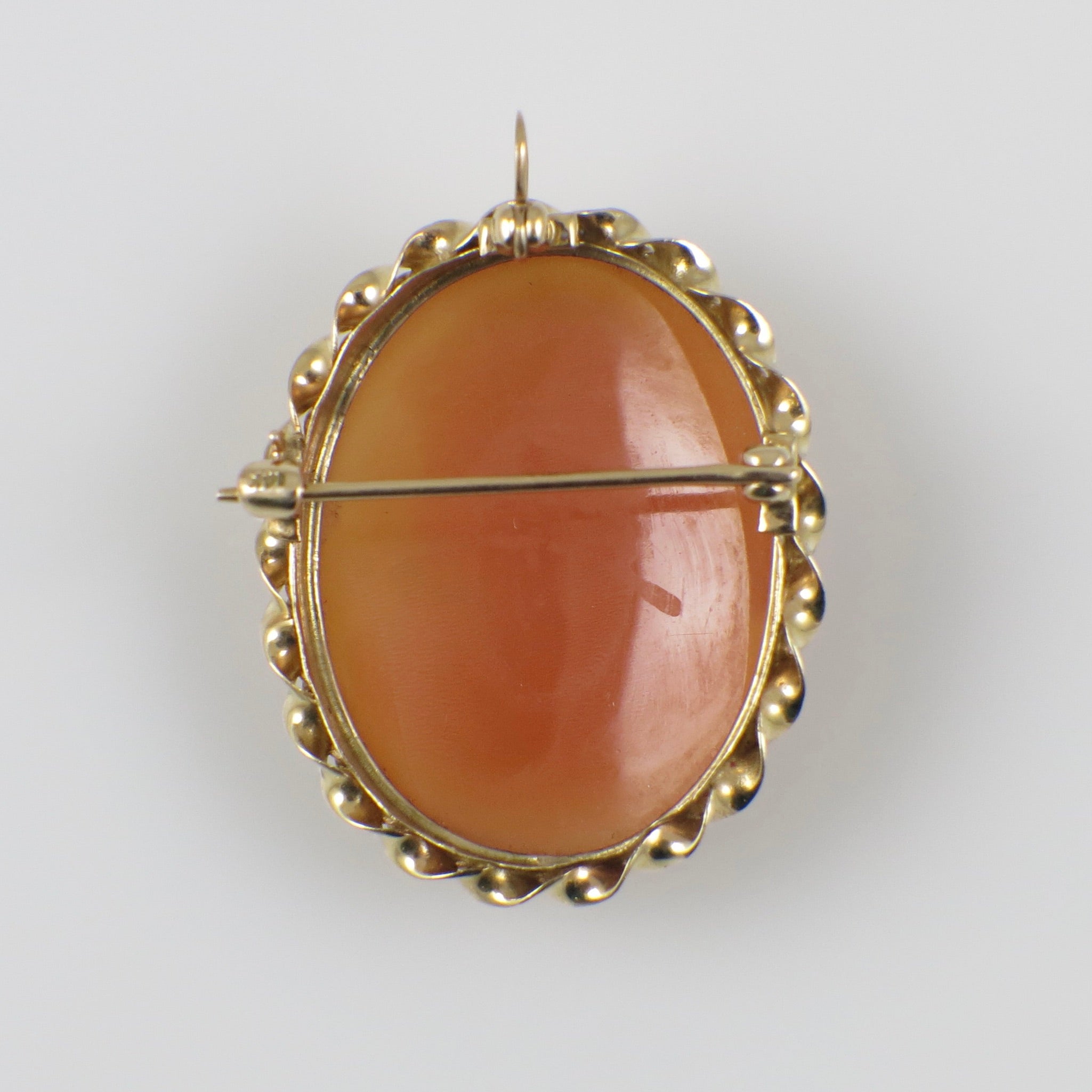 Vintage 14K Gold Hand Carved Shell Cameo Brooch Pendant – Classical Lady Profile