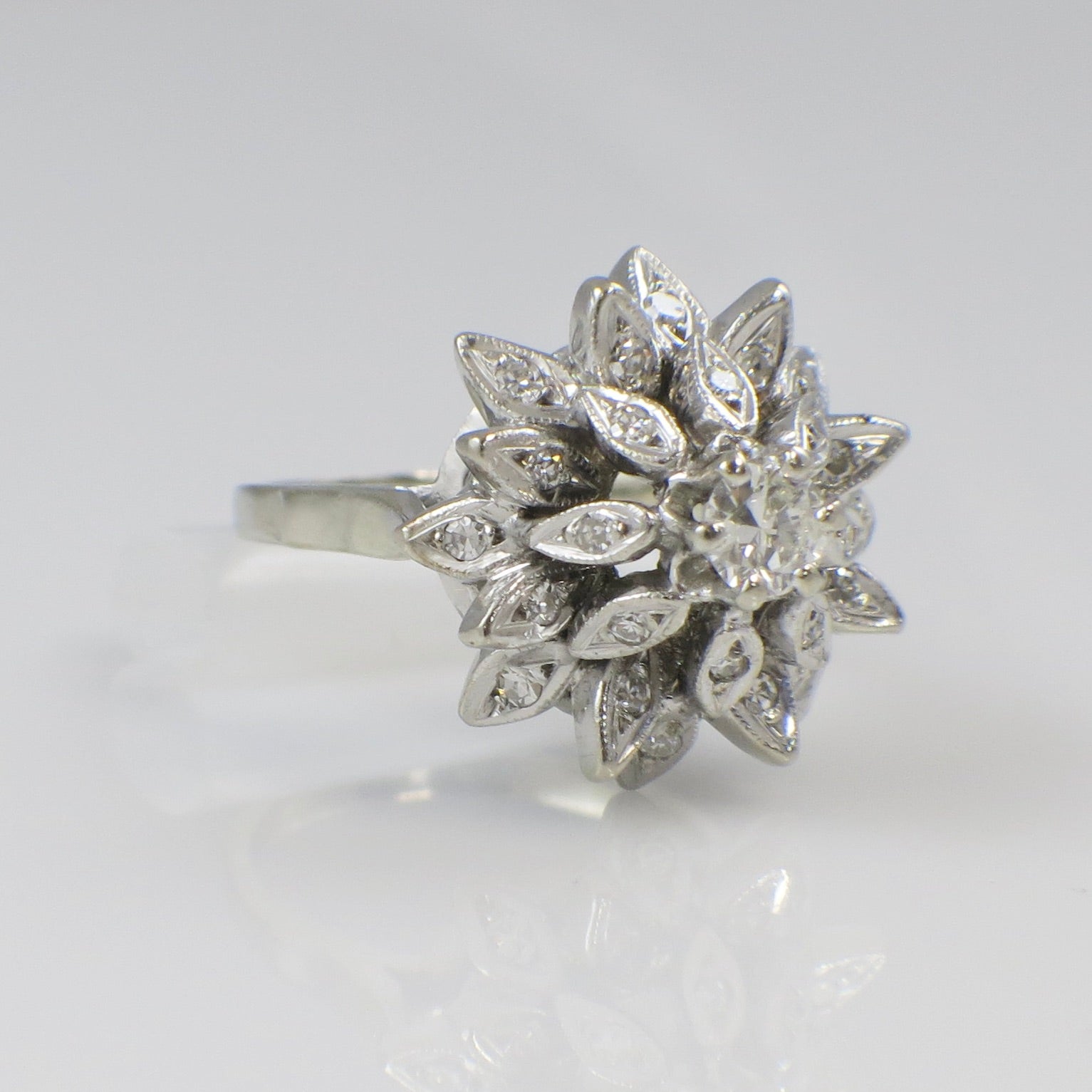 Vintage Princess Diamond Cluster Ring in 14K White Gold