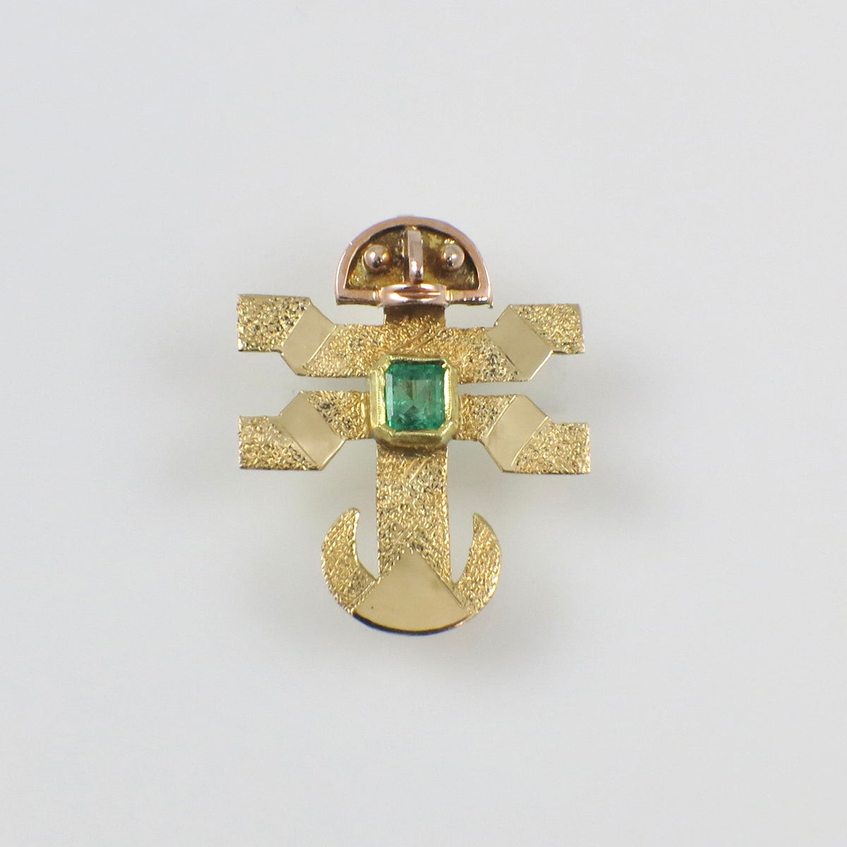 Vintage 18K Emerald Pre-Columbian Revival Brooch Pendant