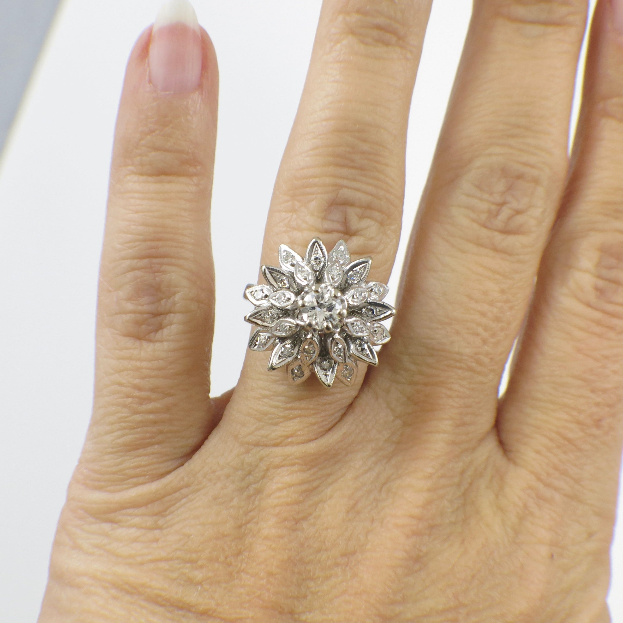 Vintage Princess Diamond Cluster Ring in 14K White Gold