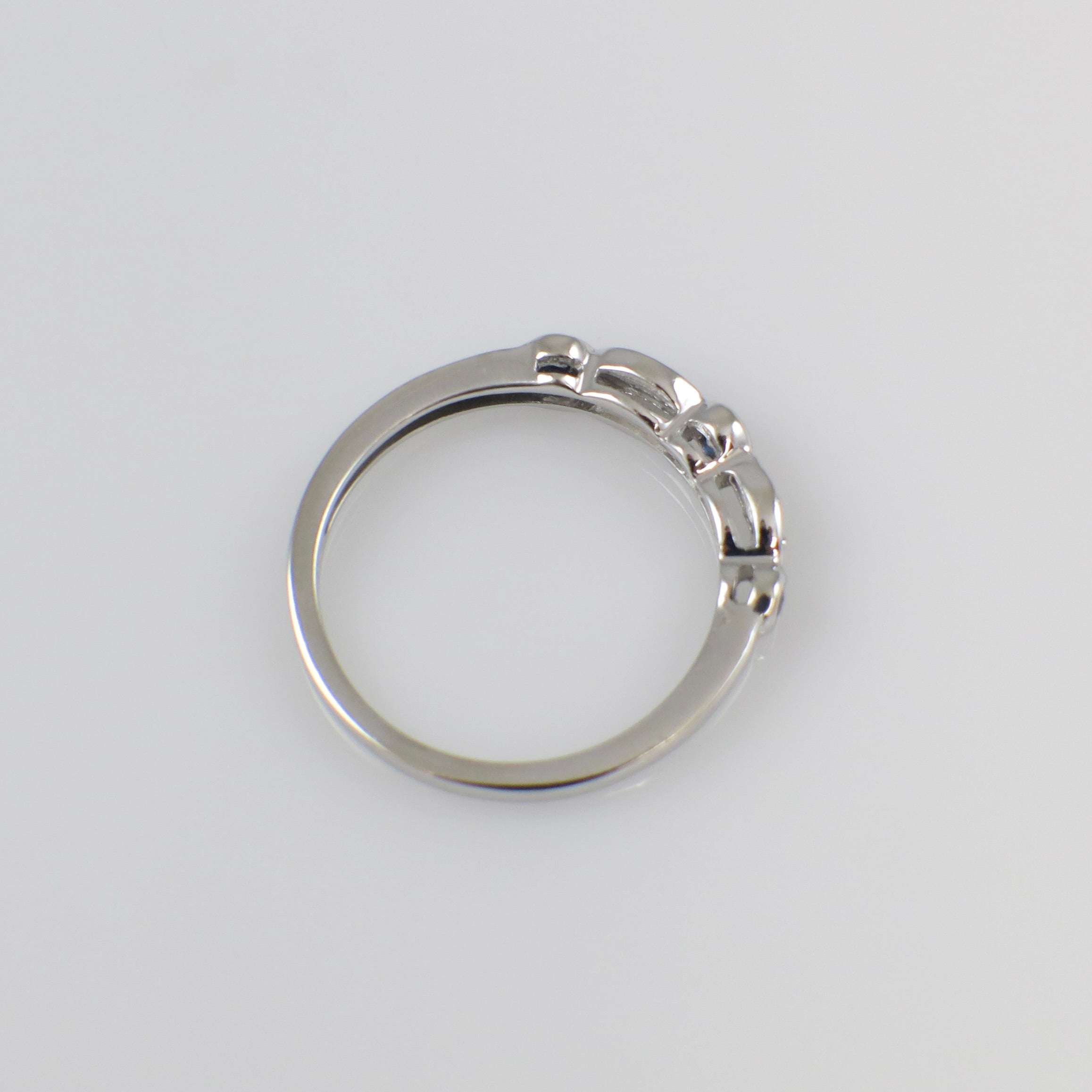 Vintage 10K white gold diamond and sapphire stackable ring with bezel setting, size 6.75, by Black Market LLC.