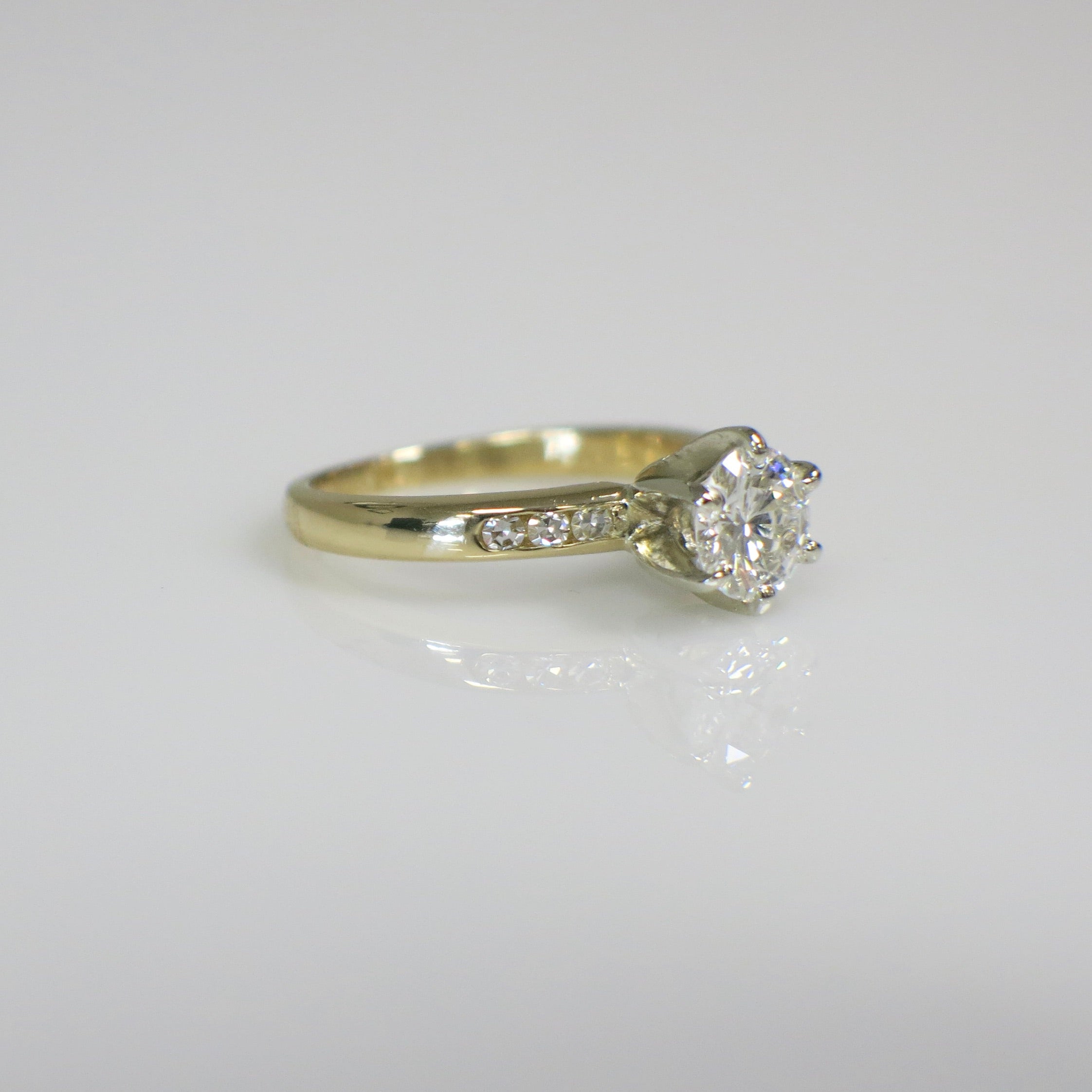 18K Yellow and White Gold Engagement Ring | 0.82CTW Natural Diamond SI2 H | Vintage Single Cut Accents - Black Market LLC