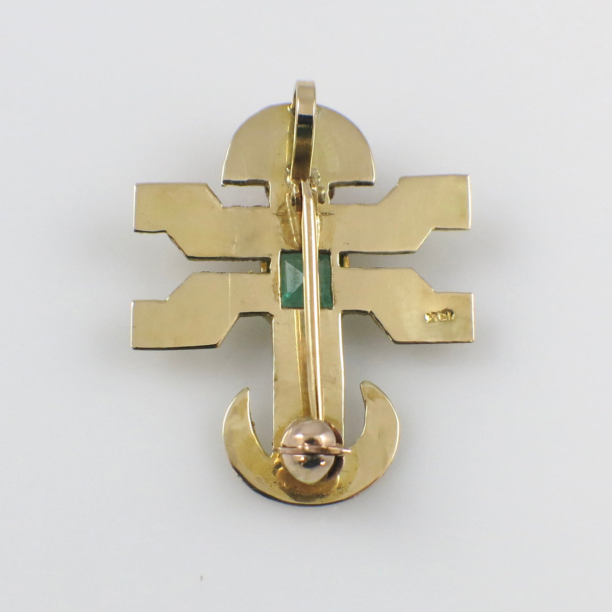 Vintage 18K Emerald Pre-Columbian Revival Brooch Pendant