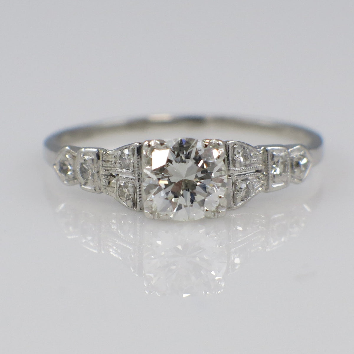 Authentic Art Deco platinum diamond engagement ring with 0.63 CTW diamonds by Black Market LLC