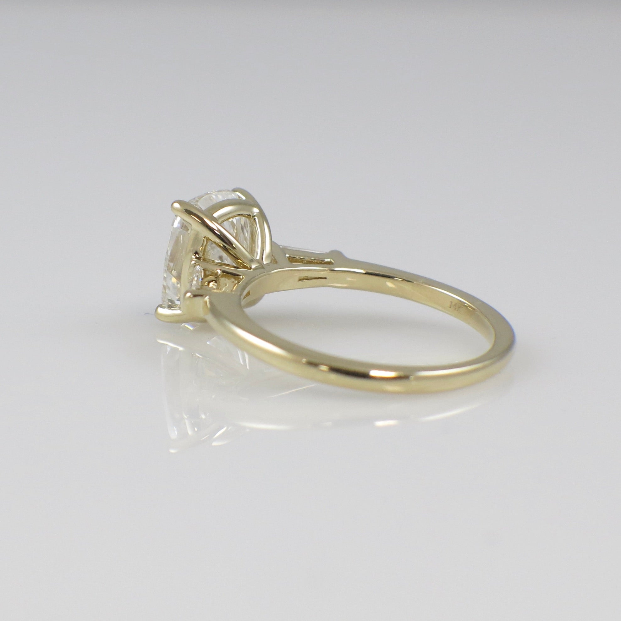 Custom 2.90 CTW Lab Grown Elongated Cushion Diamond Three Stone Engagement Ring in 14K Yellow Gold