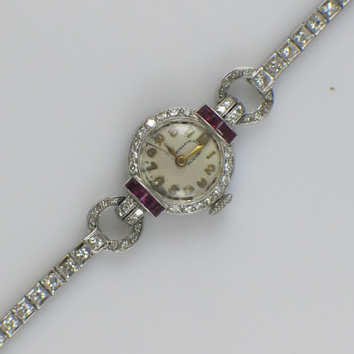Vintage 1940 Hodgson, Kennard & Co. 14K Gold Ruby and Diamond Watch Bracelet (1.46ctw Diamonds, Natural Rubies, Cresarrow Case, Non-Working) - Black Market LLC