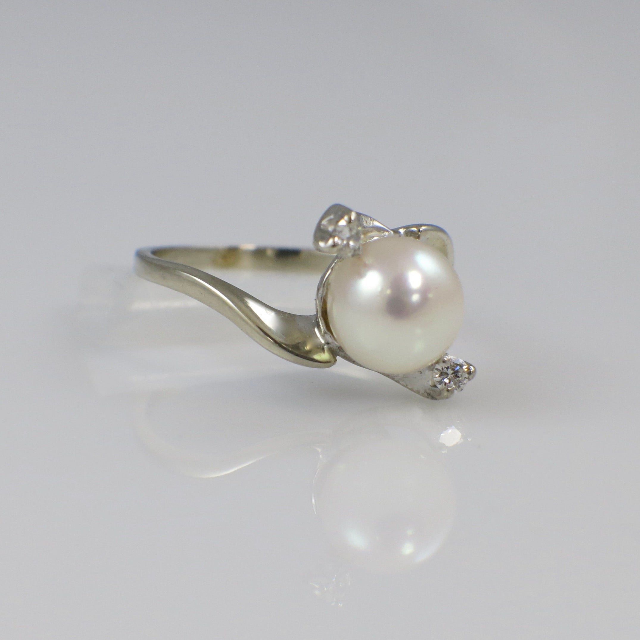14K White Gold Pearl & Diamond Bypass Ring
