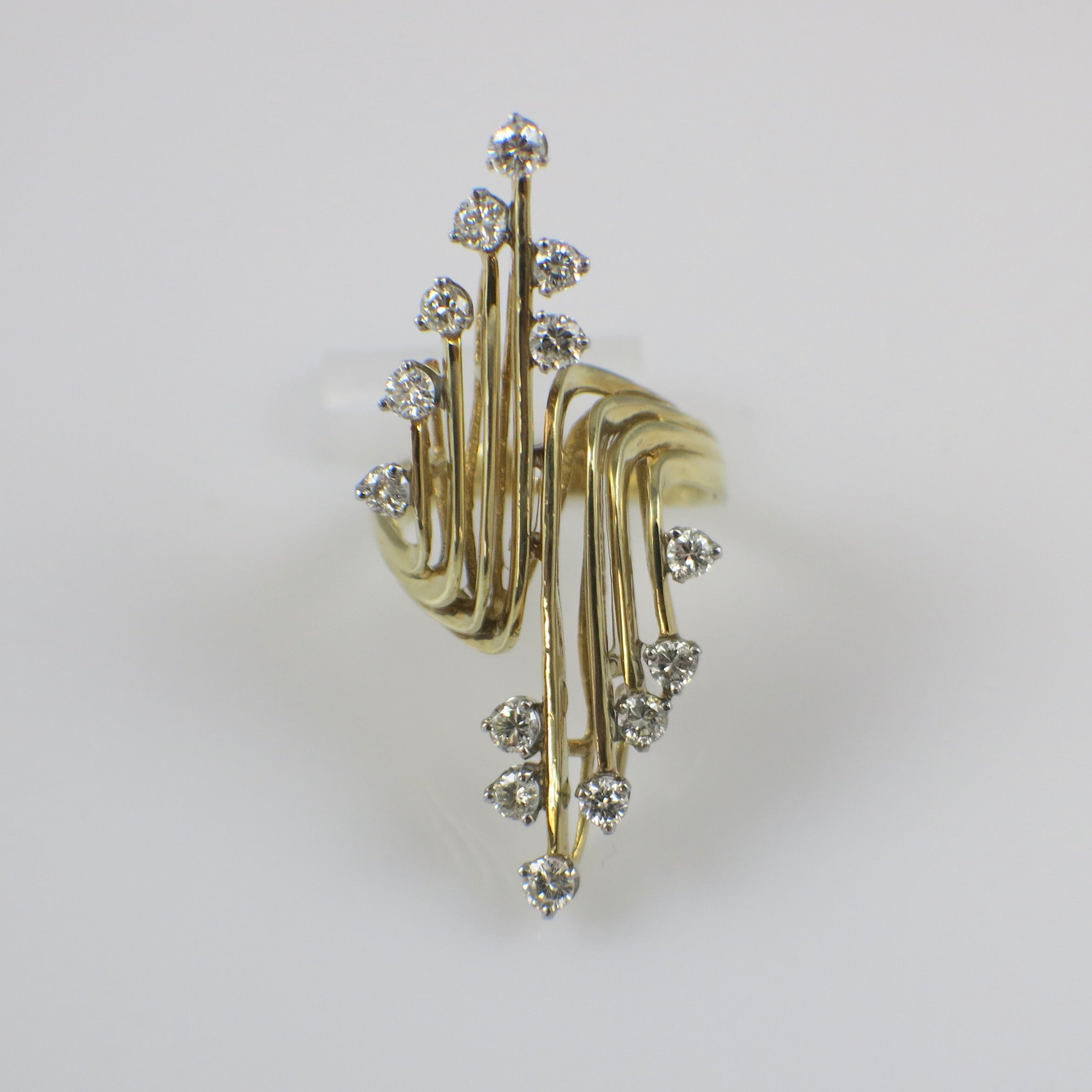 18K Yellow Gold Diamond Fan Ring – Custom Vintage Statement Ring – 1.12 CTW Diamonds – Size 6.5 - Black Market LLC