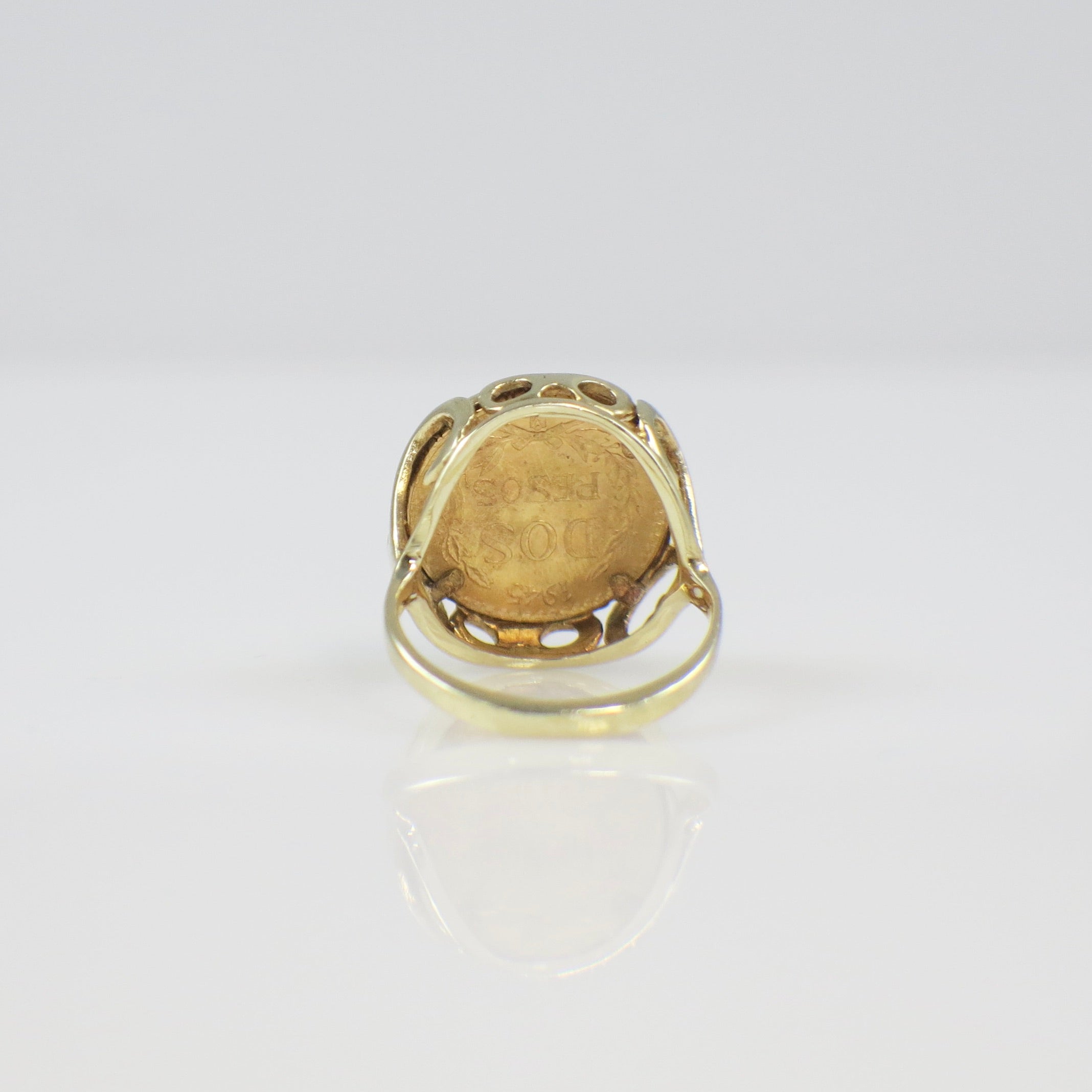 14K Yellow Gold 1945 Dos Pesos Coin Ring – Size 3, Bezel Set - Black Market LLC