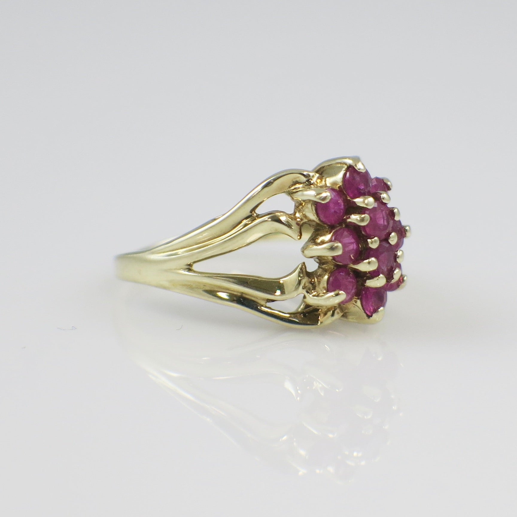 10K Yellow Gold Natural Ruby Cluster Ring – Floral Statement Jewelry