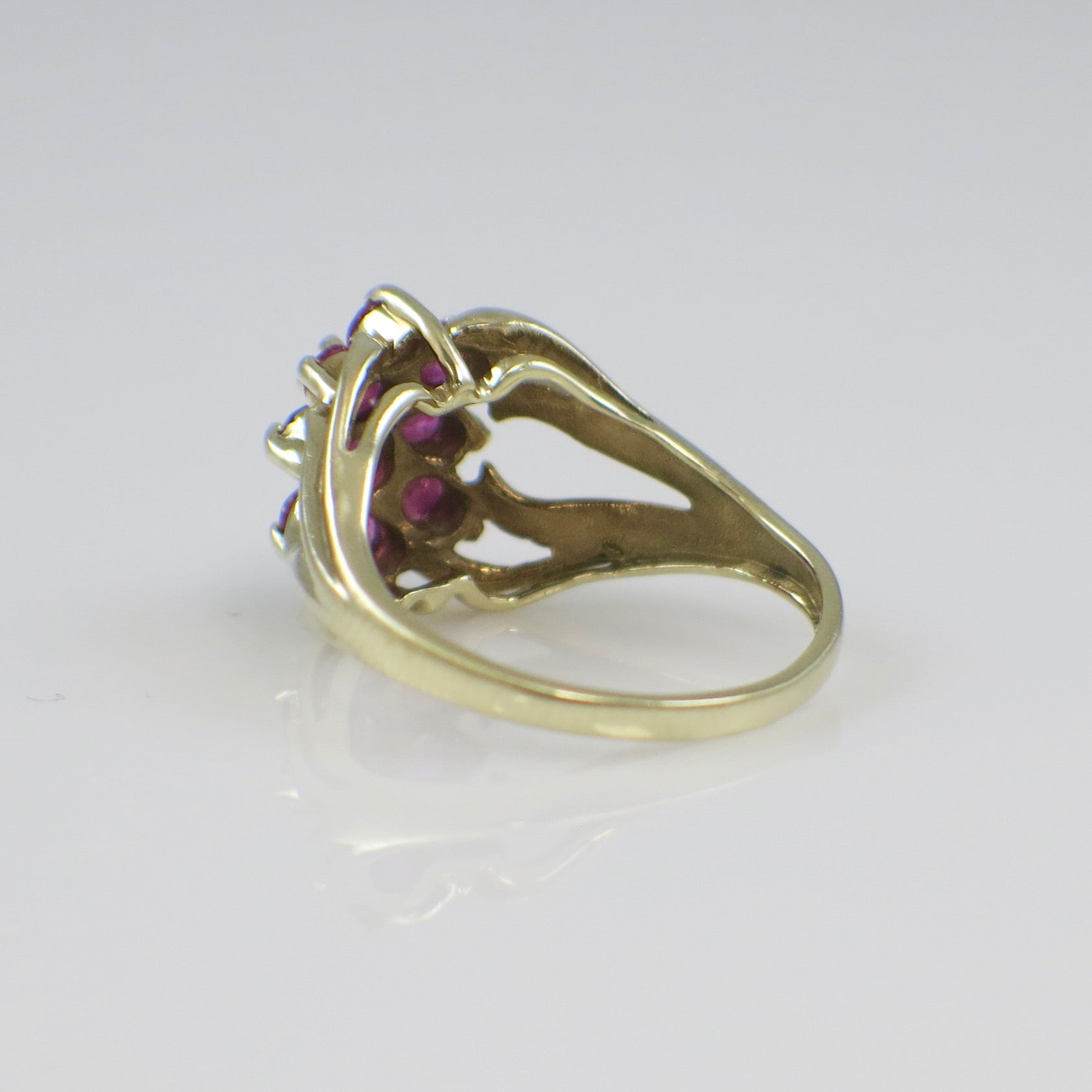 10K Yellow Gold Natural Ruby Cluster Ring – Floral Statement Jewelry