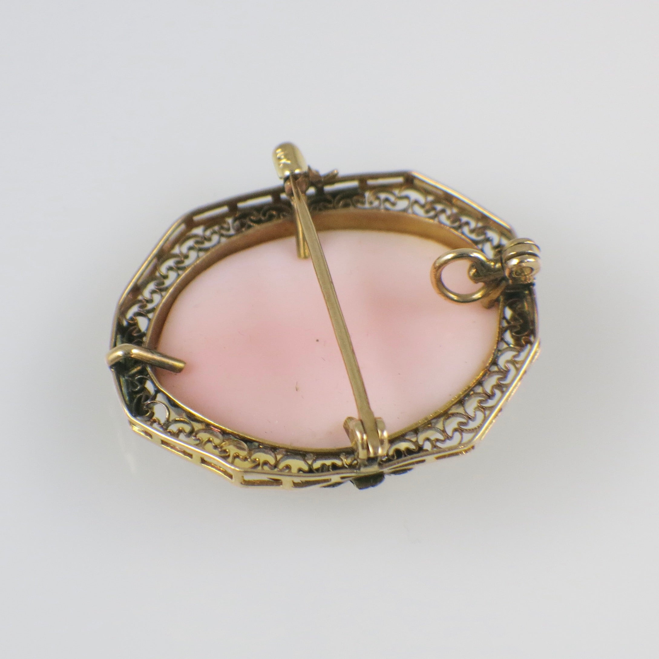 10K Yellow Gold Filigree Cameo Pendant – Vintage Carved Shell Cameo – Antique Style Jewelry - Black Market LLC