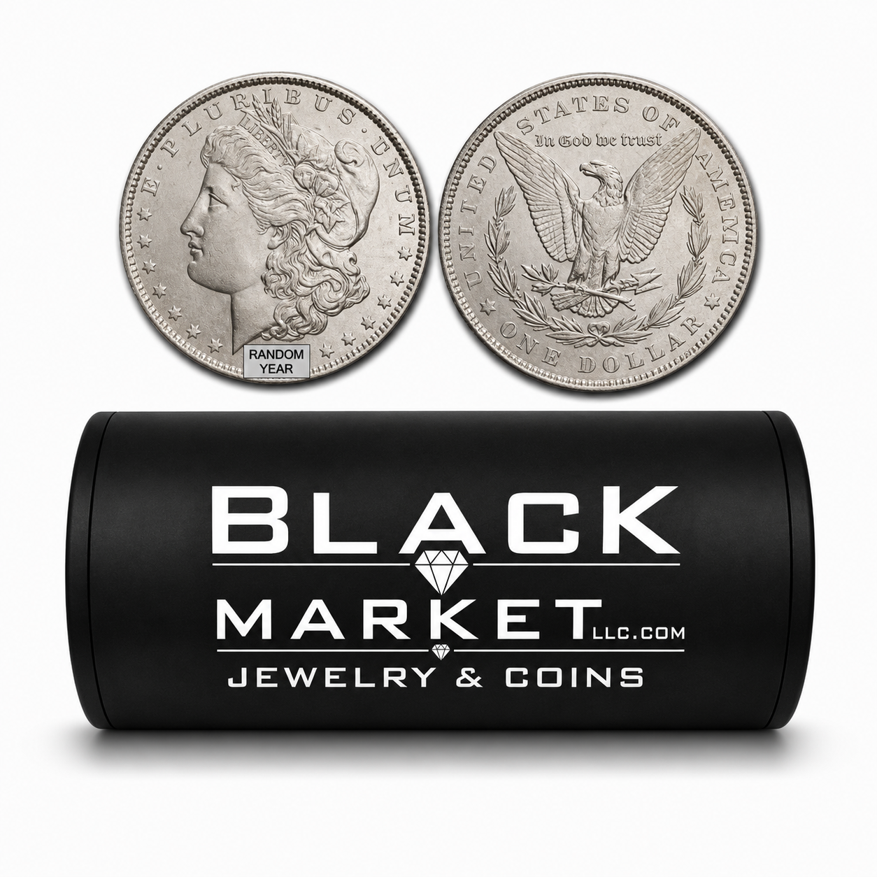 Bulk collection of Morgan Silver Dollars from 1878 to 1921 by Black Market LLC, featuring random-year silver coins.