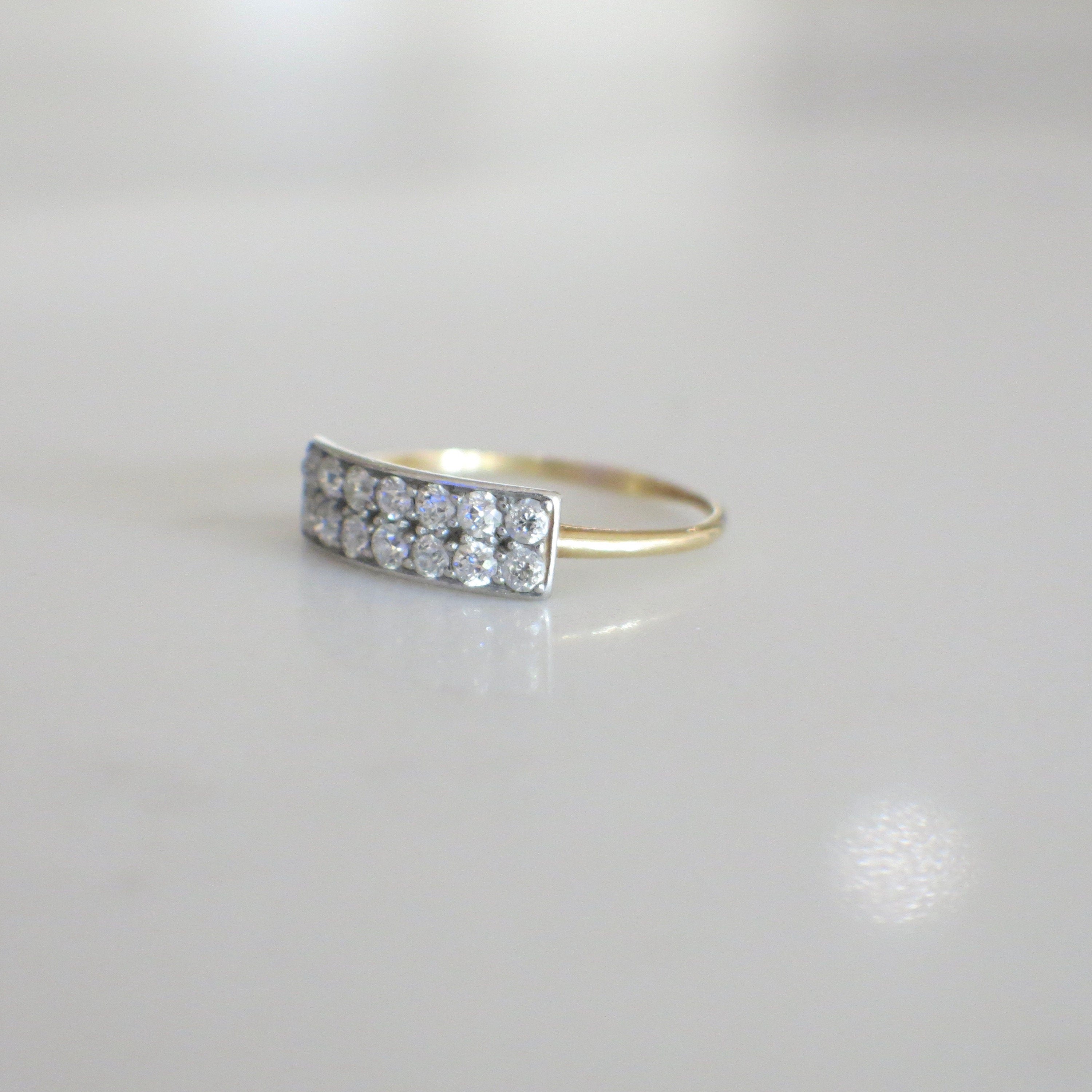 Art Deco Double Row Diamond Ring – 14K Yellow Gold & Platinum, Old European Cut, Size 10.75 - Black Market LLC