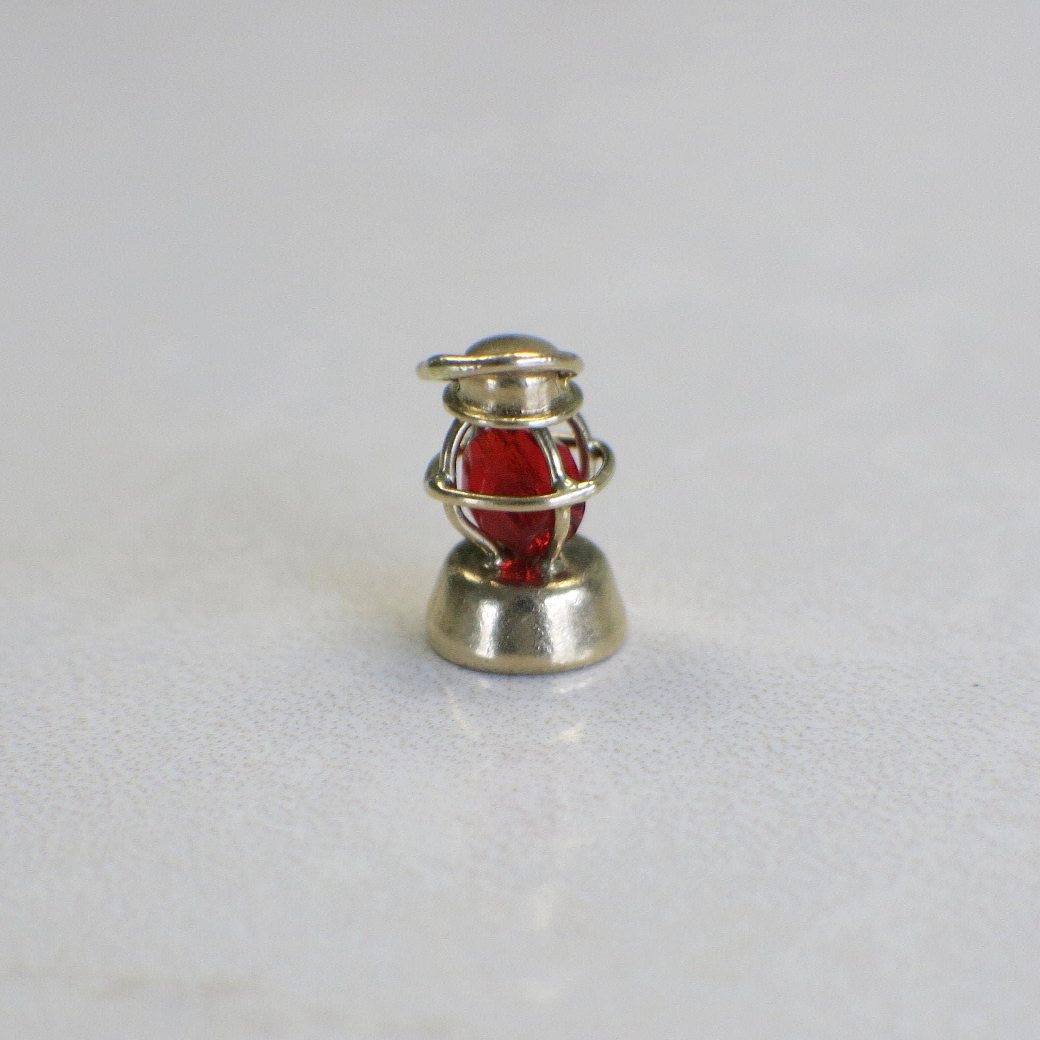 14K Yellow Gold Nautical Lantern Charm – Vintage Red Glass Bead Pendant - Black Market LLC